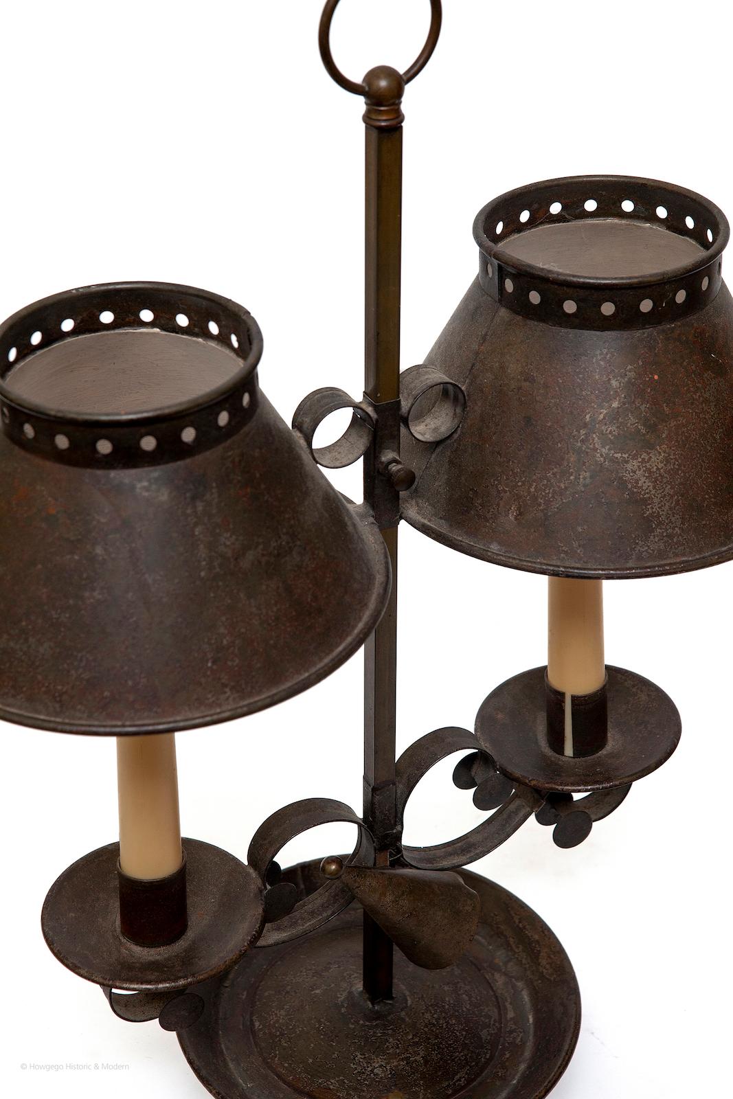American Colonial Table Lamp Tin Two Candle Historical Recreation For Sale