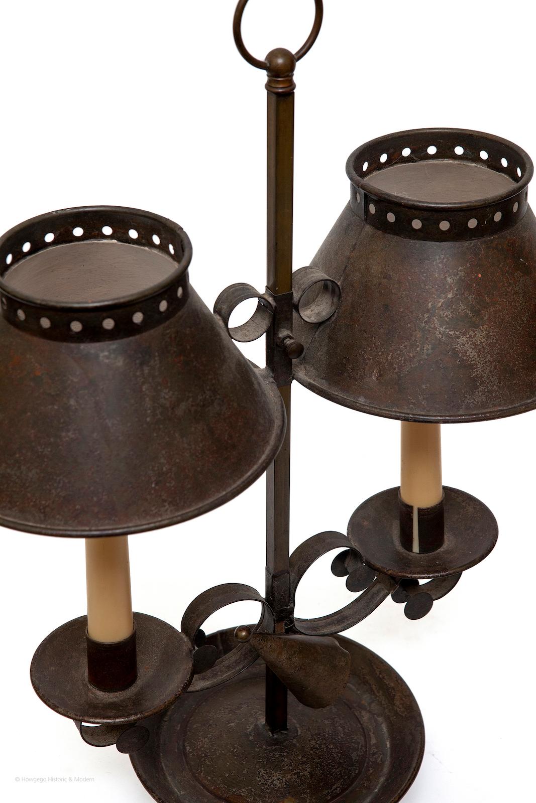 American Table Lamp Tin Two Candle Historical Recreation For Sale