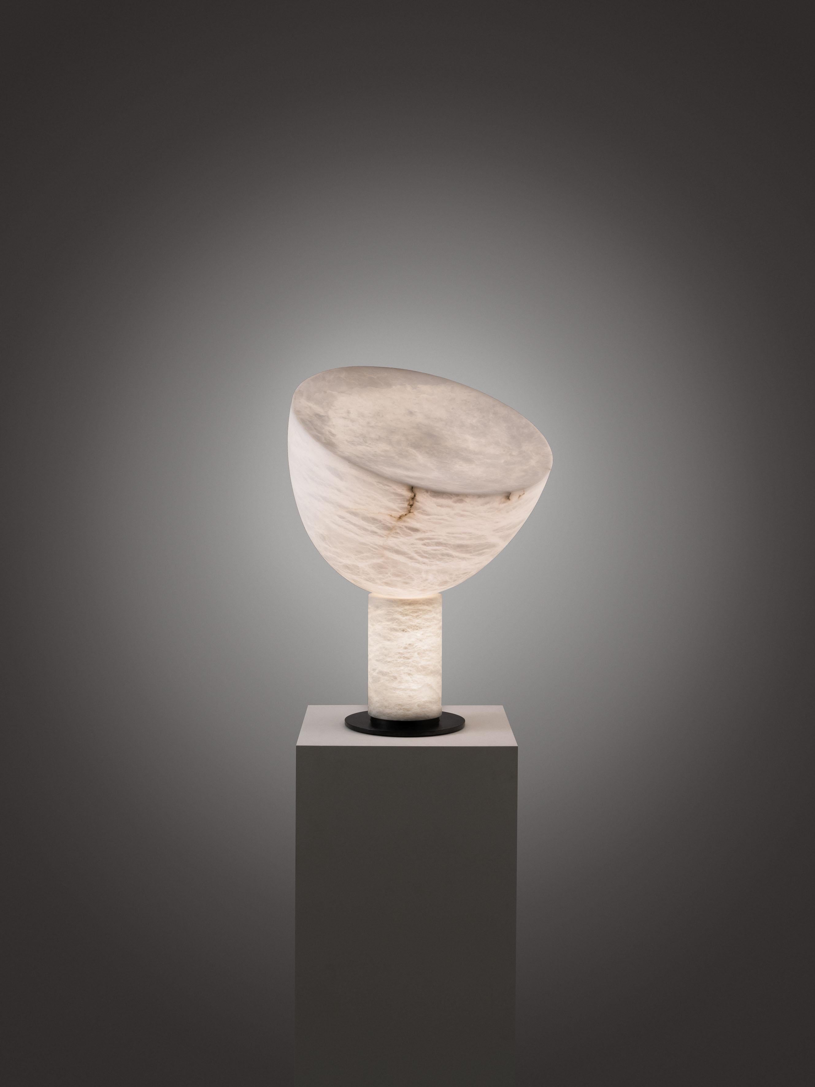 2017
Alabaster, metal base, LED
Measures: H 68.5 x L 50 x D 55 cm / H 27 x L 19.7 x D 21.7 in. 
For EU buyers this piece is subject to a 20% VAT tax, which will be added to the price after the order has confirmed.