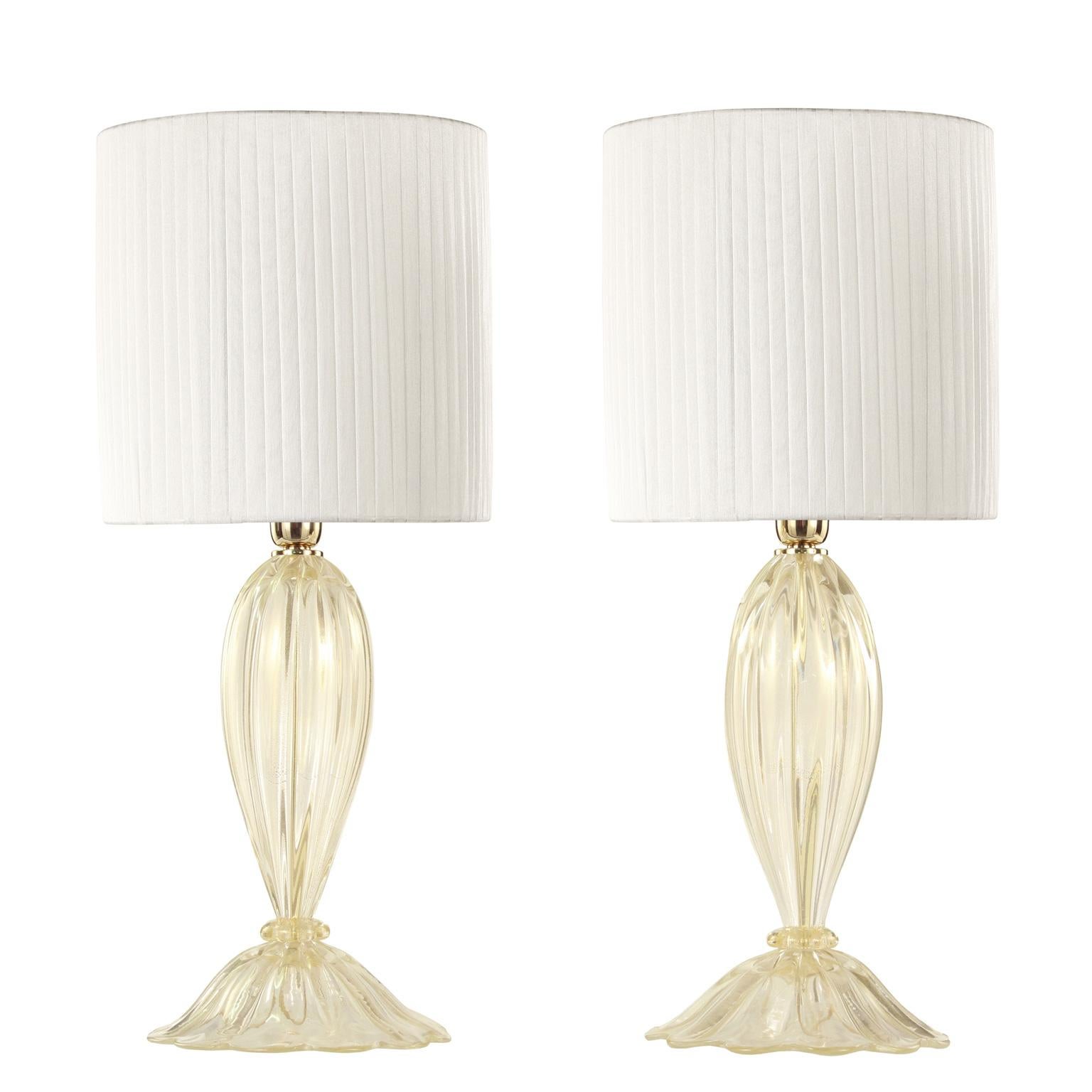 One Artistic Table lamp clear- Golden leaf Murano Glass by Multiforme in stock For Sale 1