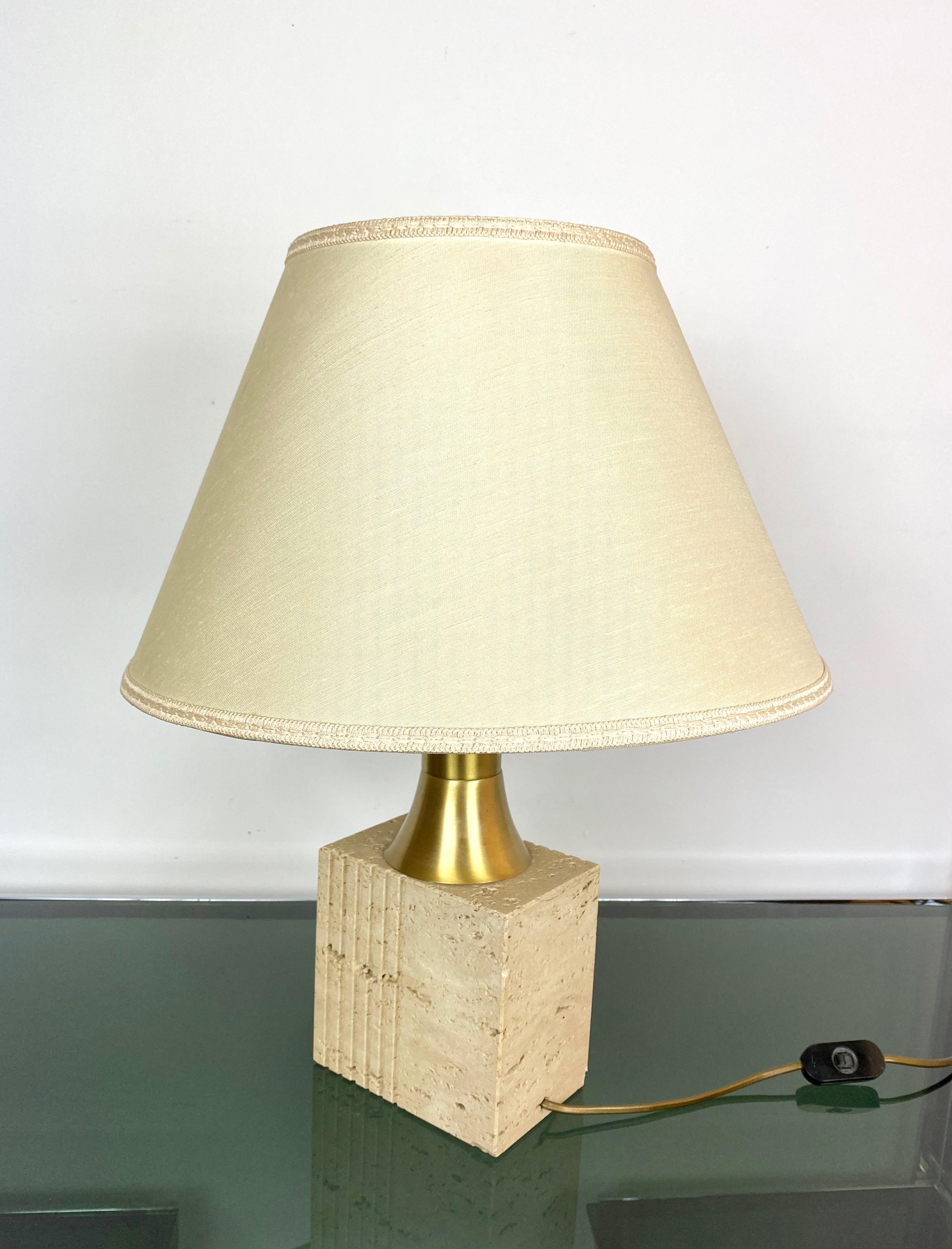 Table Lamp Travertine Base and Brass by Fratelli Mannelli, Italy, 1970s For Sale 2