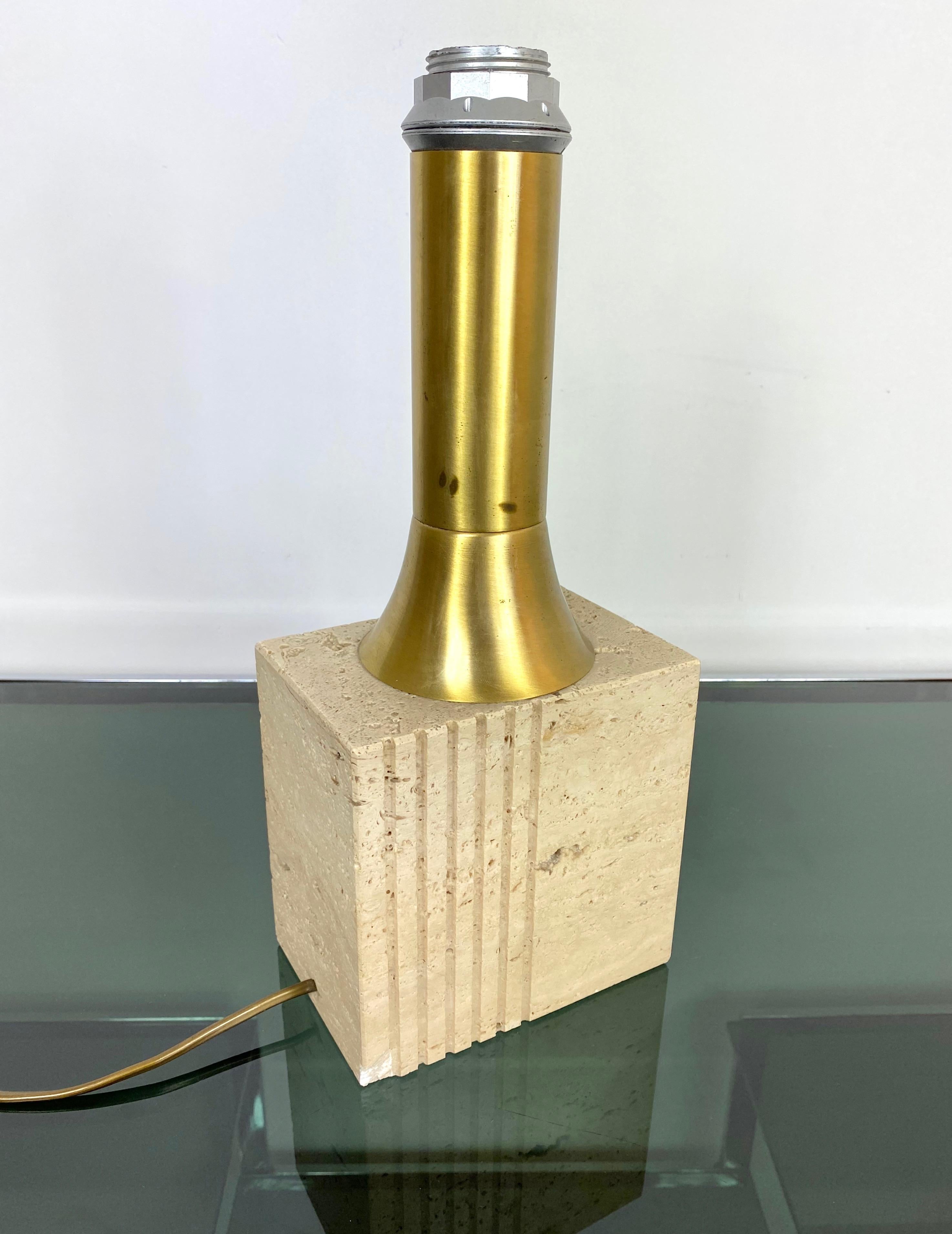 Table Lamp Travertine Base and Brass by Fratelli Mannelli, Italy, 1970s For Sale 5