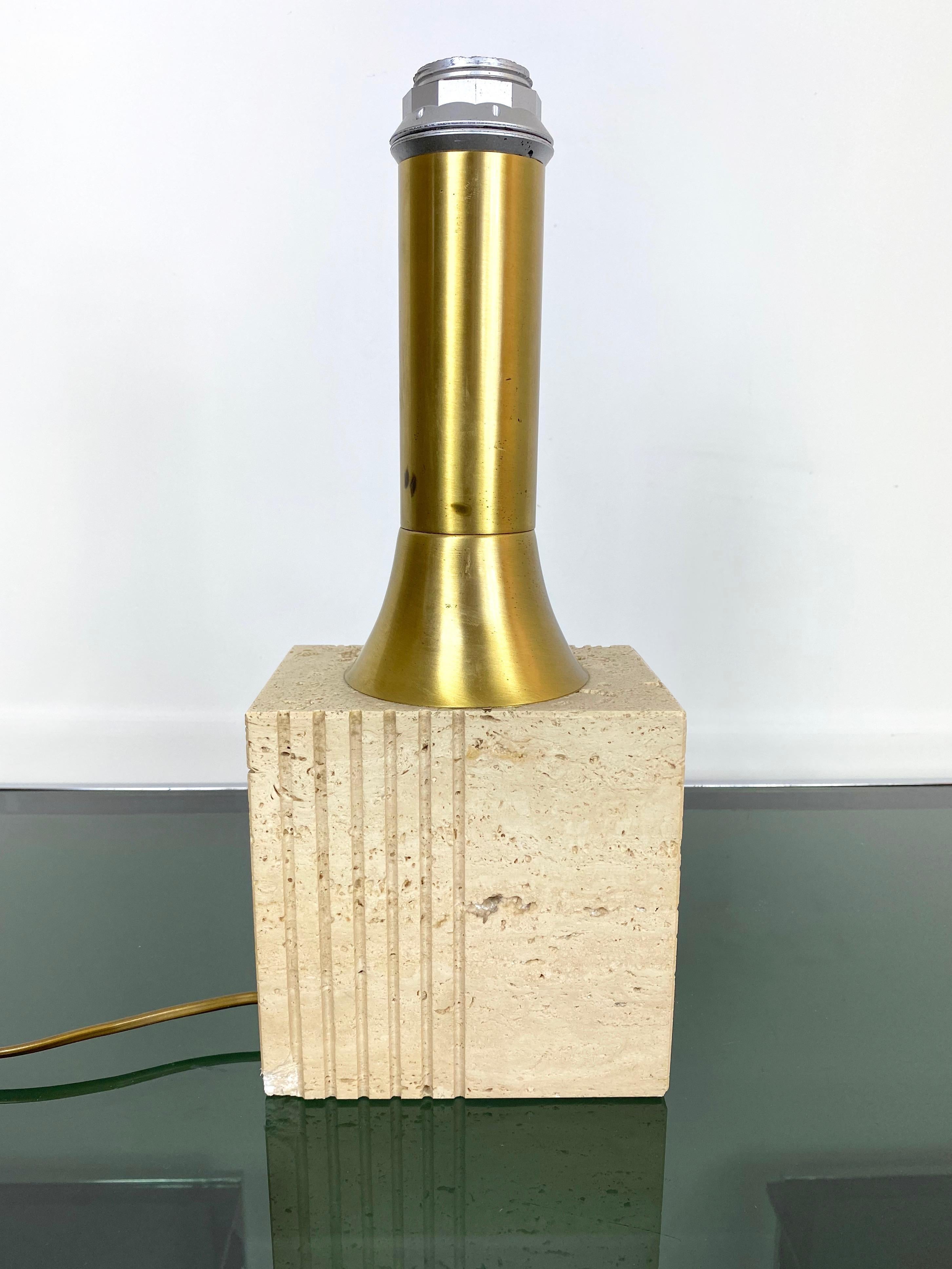Table Lamp Travertine Base and Brass by Fratelli Mannelli, Italy, 1970s For Sale 6