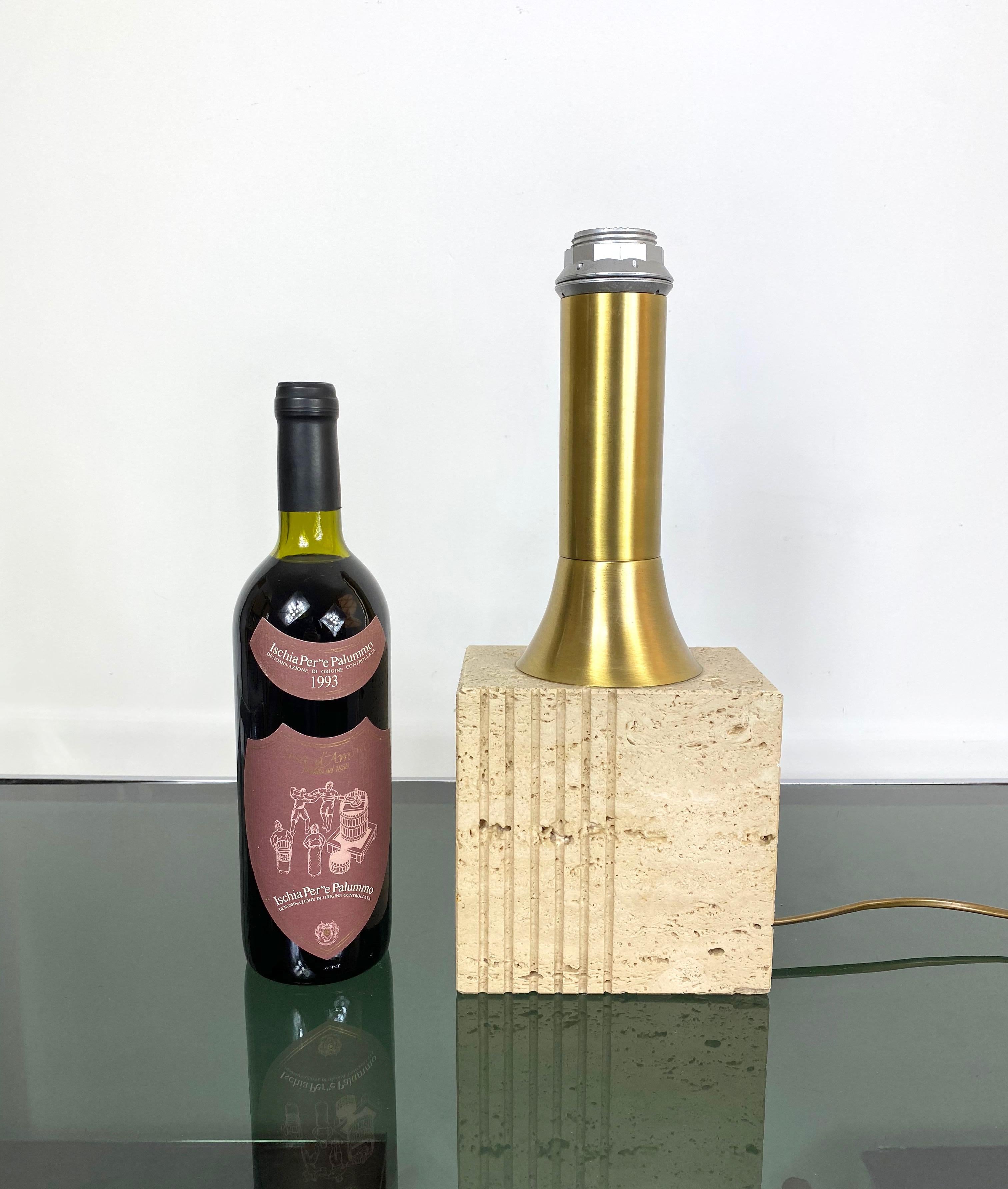 Table Lamp Travertine Base and Brass by Fratelli Mannelli, Italy, 1970s For Sale 9