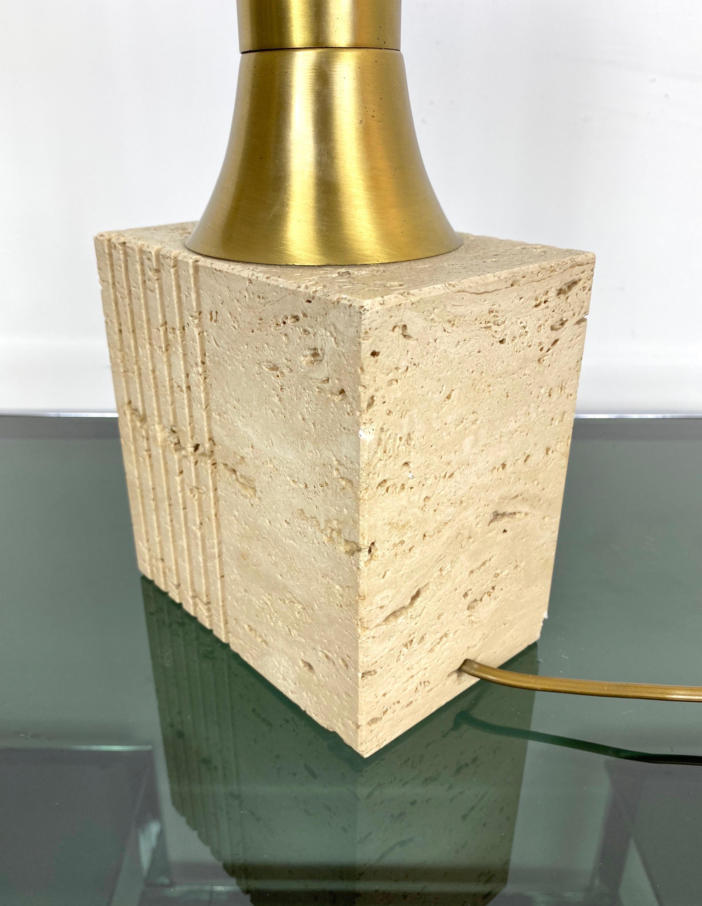 Table Lamp Travertine Base and Brass by Fratelli Mannelli, Italy, 1970s For Sale 1