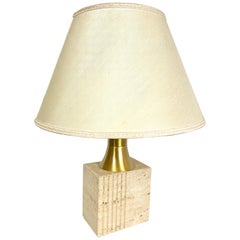 Table Lamp Travertine Base and Brass by Fratelli Mannelli, Italy, 1970s