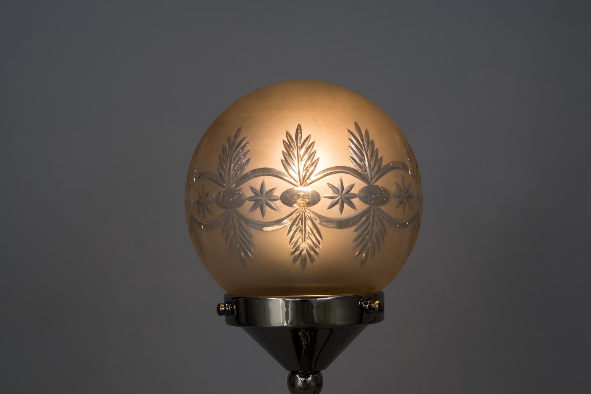 Brass Table Lamp Vienna Around with Original Shade, 1920s