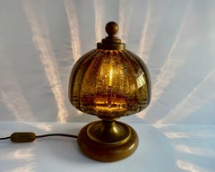 Table Lamp Vintage Art Glass Shade Brass and Wood Art Deco Style Germany 1970s