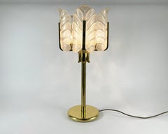 Table Lamp Vintage Glass Leaves and Brass by Carl Fagerlund for Orrefors 1970s