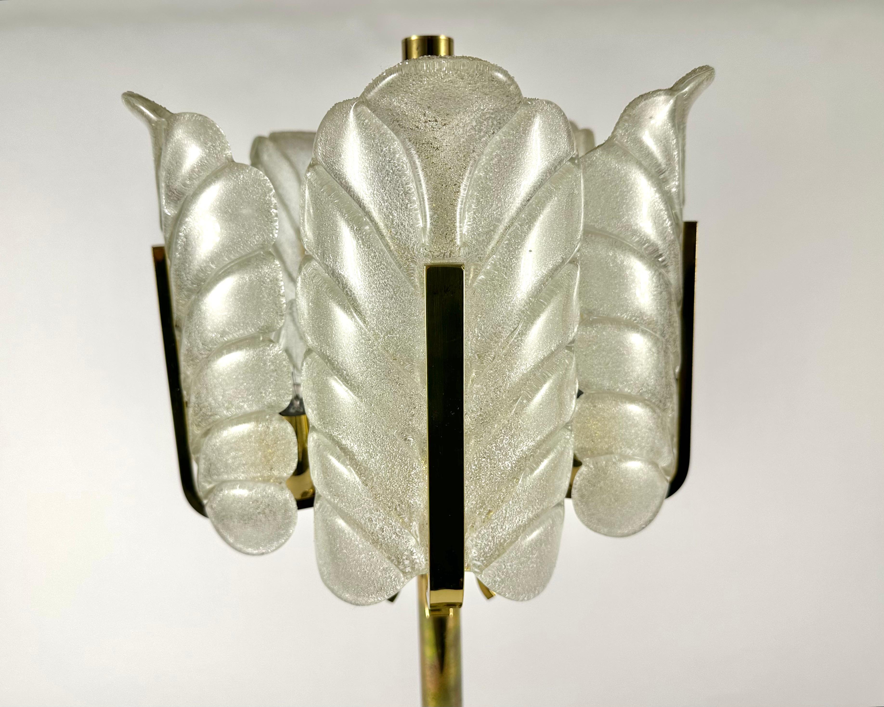 Hollywood Regency Table Lamp Vintage Glass Leaves and Brass by Carl Fagerlund for Orrefors 1970s For Sale