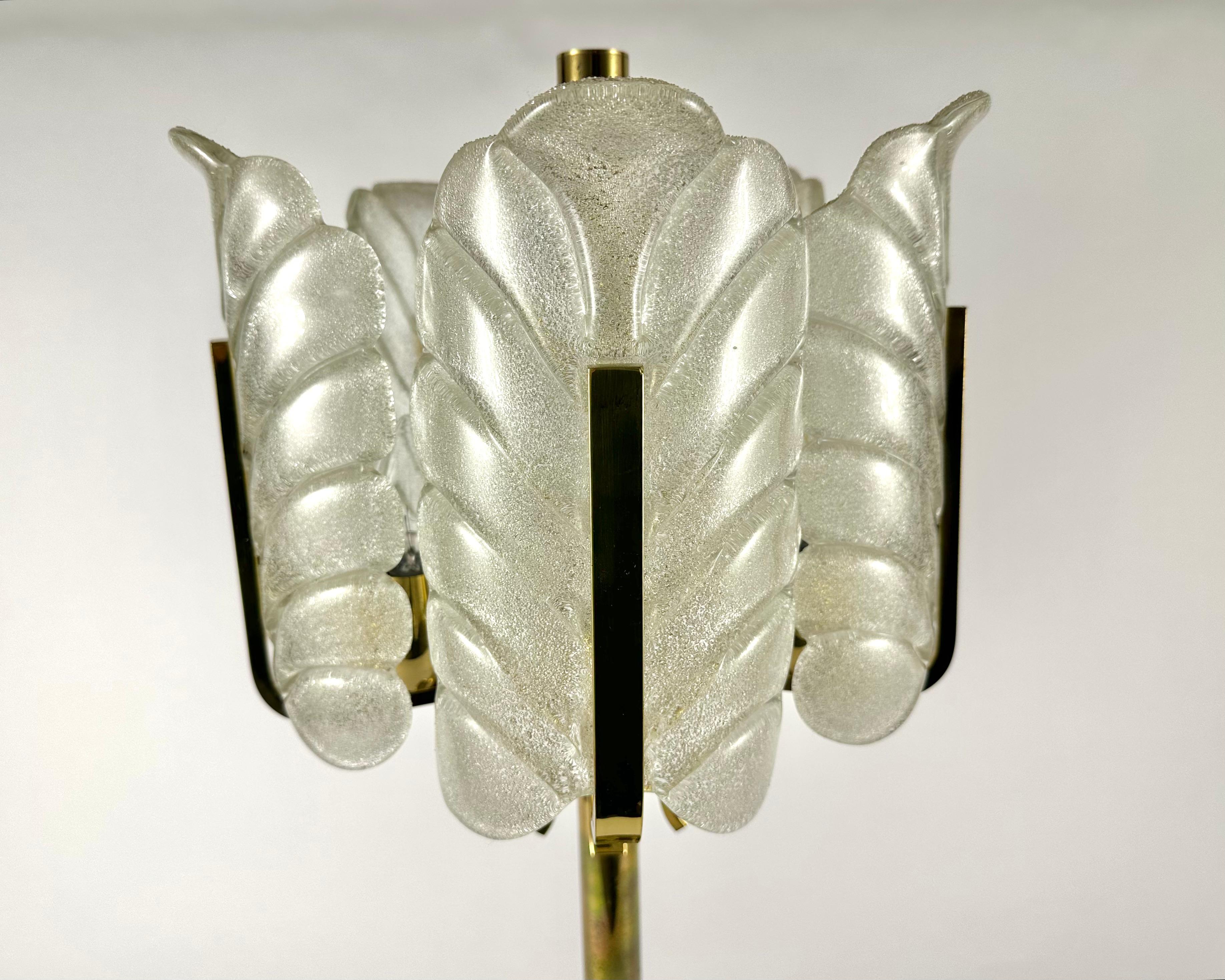 Hollywood Regency Table Lamp Vintage Glass Leaves and Brass by Carl Fagerlund for Orrefors 1970s For Sale