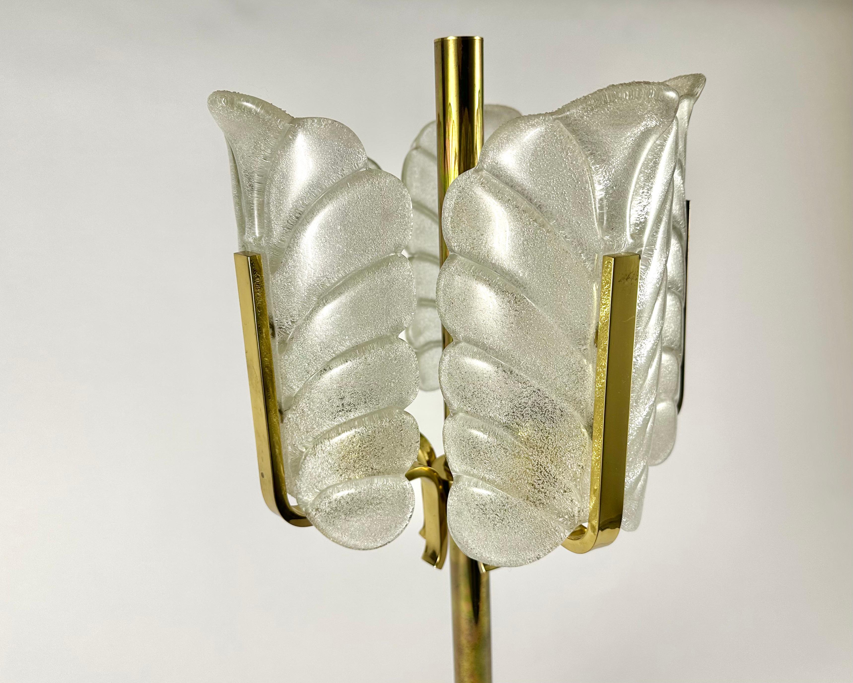 Swedish Table Lamp Vintage Glass Leaves and Brass by Carl Fagerlund for Orrefors 1970s For Sale