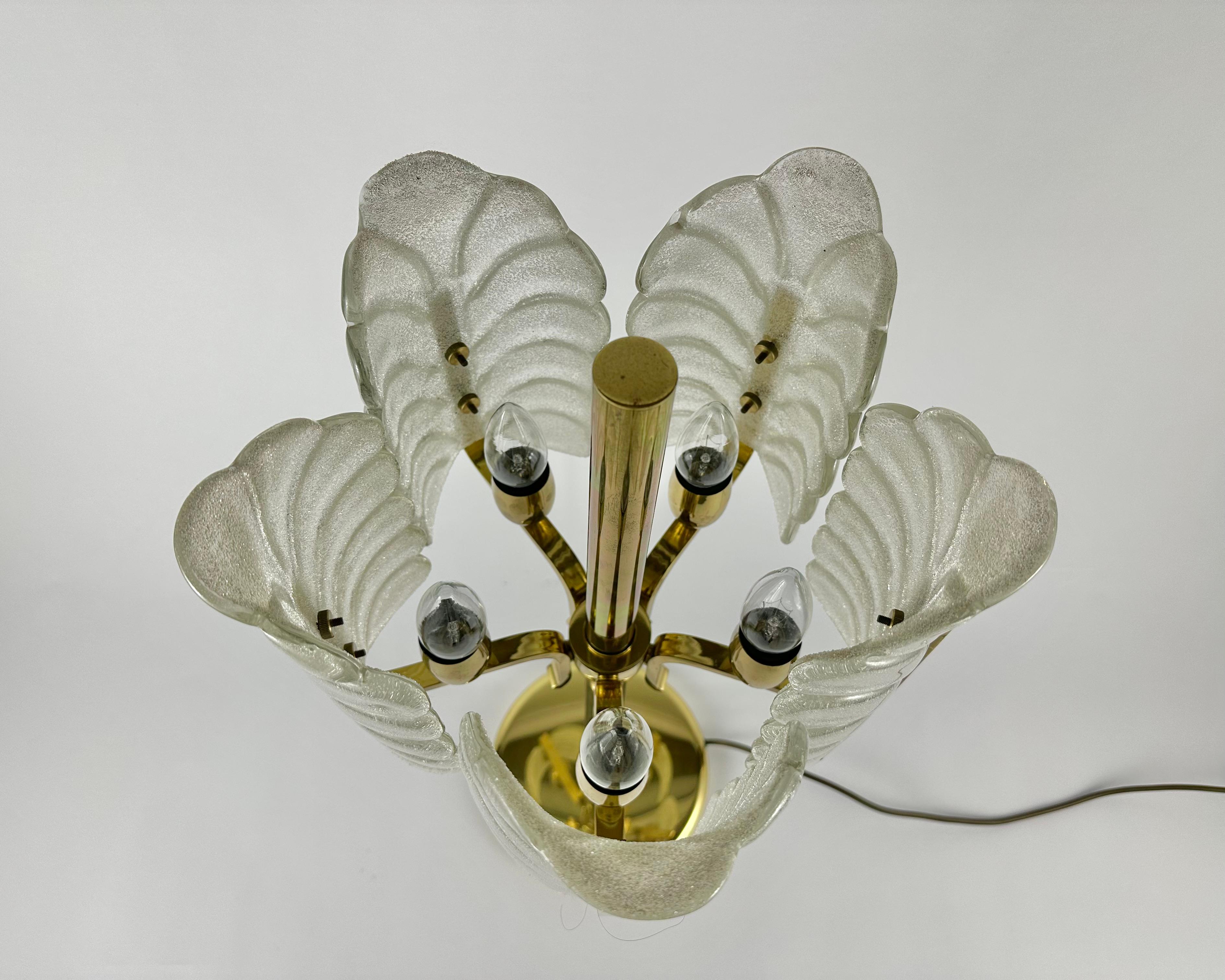 Table Lamp Vintage Glass Leaves and Brass by Carl Fagerlund for Orrefors 1970s In Good Condition For Sale In Bastogne, BE