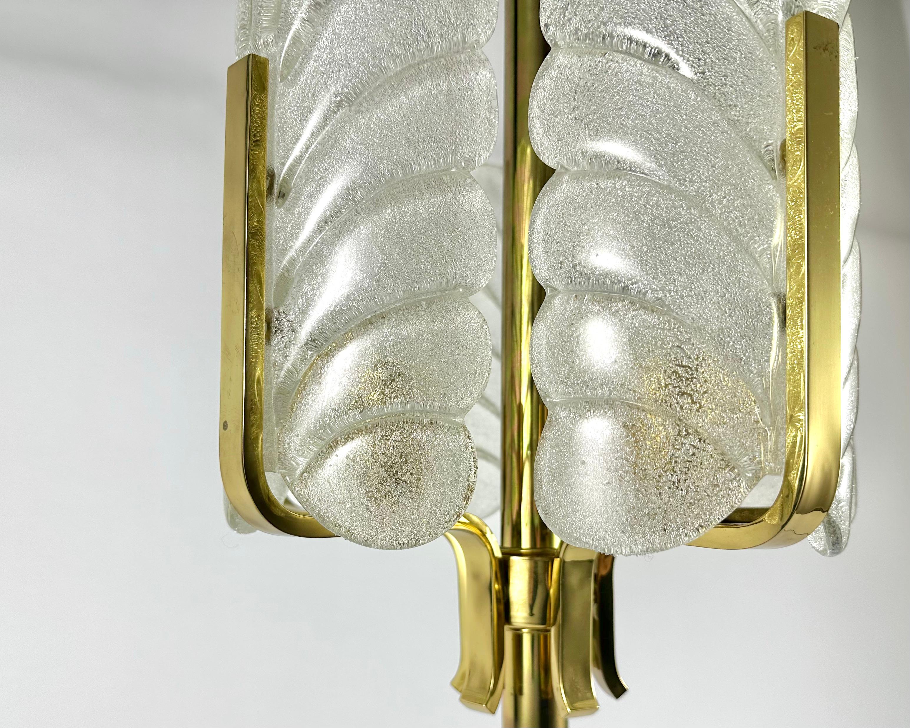 Late 20th Century Table Lamp Vintage Glass Leaves and Brass by Carl Fagerlund for Orrefors 1970s For Sale