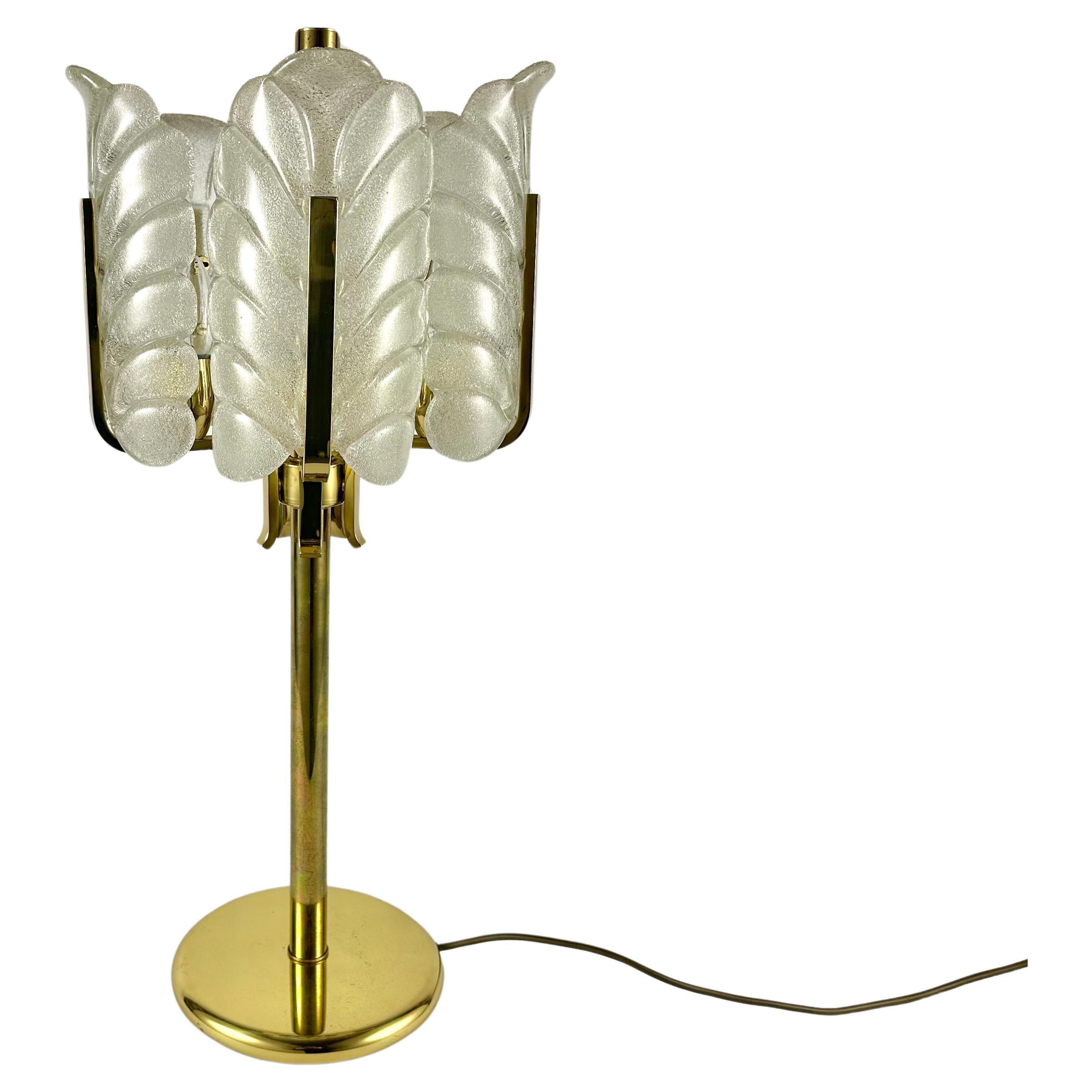 Lampe de bureau vintage en feuilles de verre et laiton de Carl Fagerlund pour Orrefors 1970 en vente