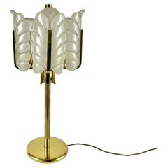 Table Lamp Vintage Glass Leaves and Brass by Carl Fagerlund for Orrefors 1970s