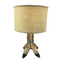 Used Table Lamp With 4 Tier Deer Hoof With Nickel Bands And Antler Finial