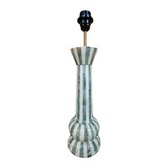 Table Lamp with a Green and white Striped Base