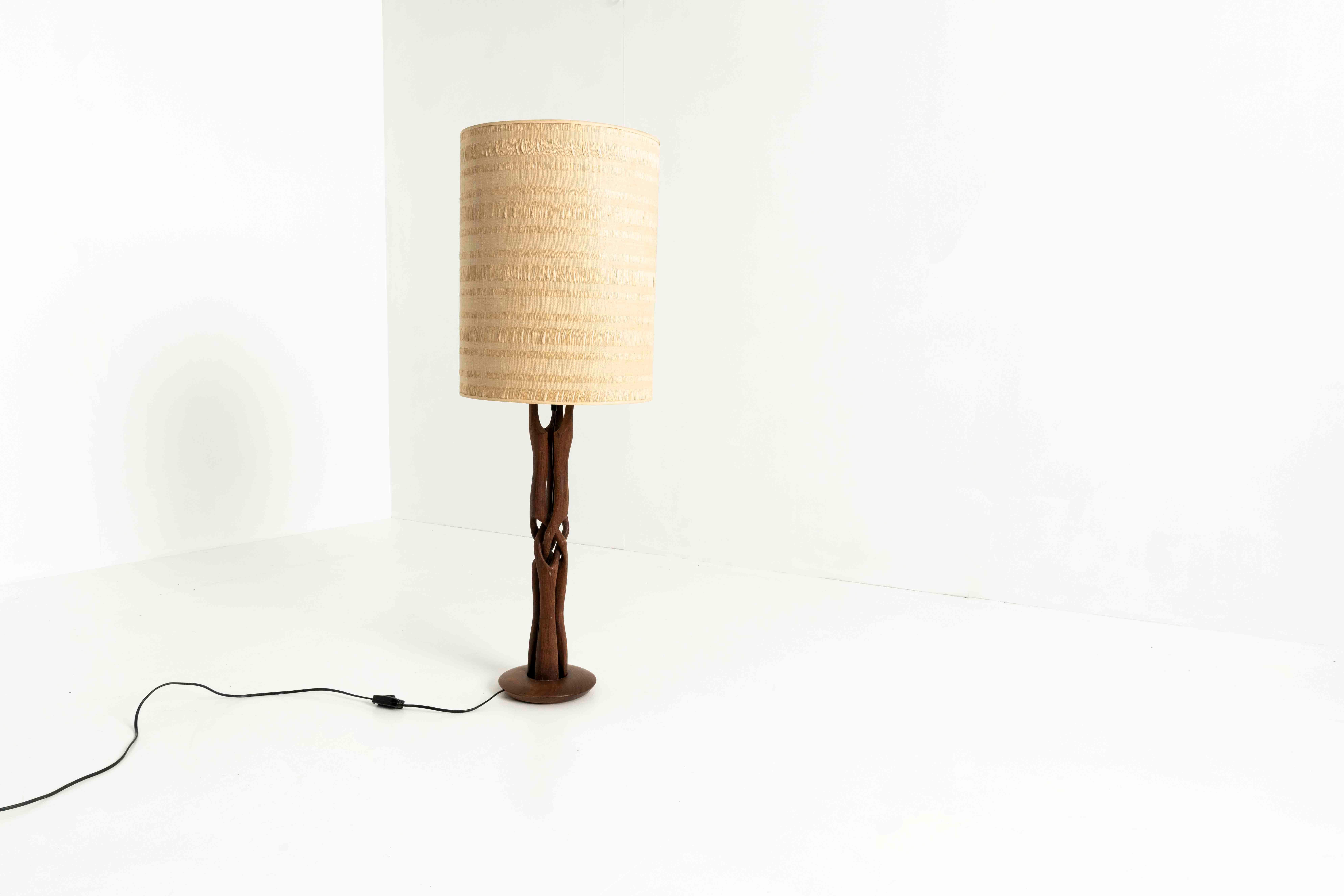 Table Lamp with Abstract Wooden Base, Germany 1970s In Fair Condition In Hellouw, NL