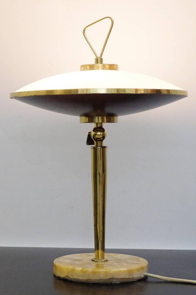 Table lamp with adjustable opaline glass shade, Italy, 1950s.