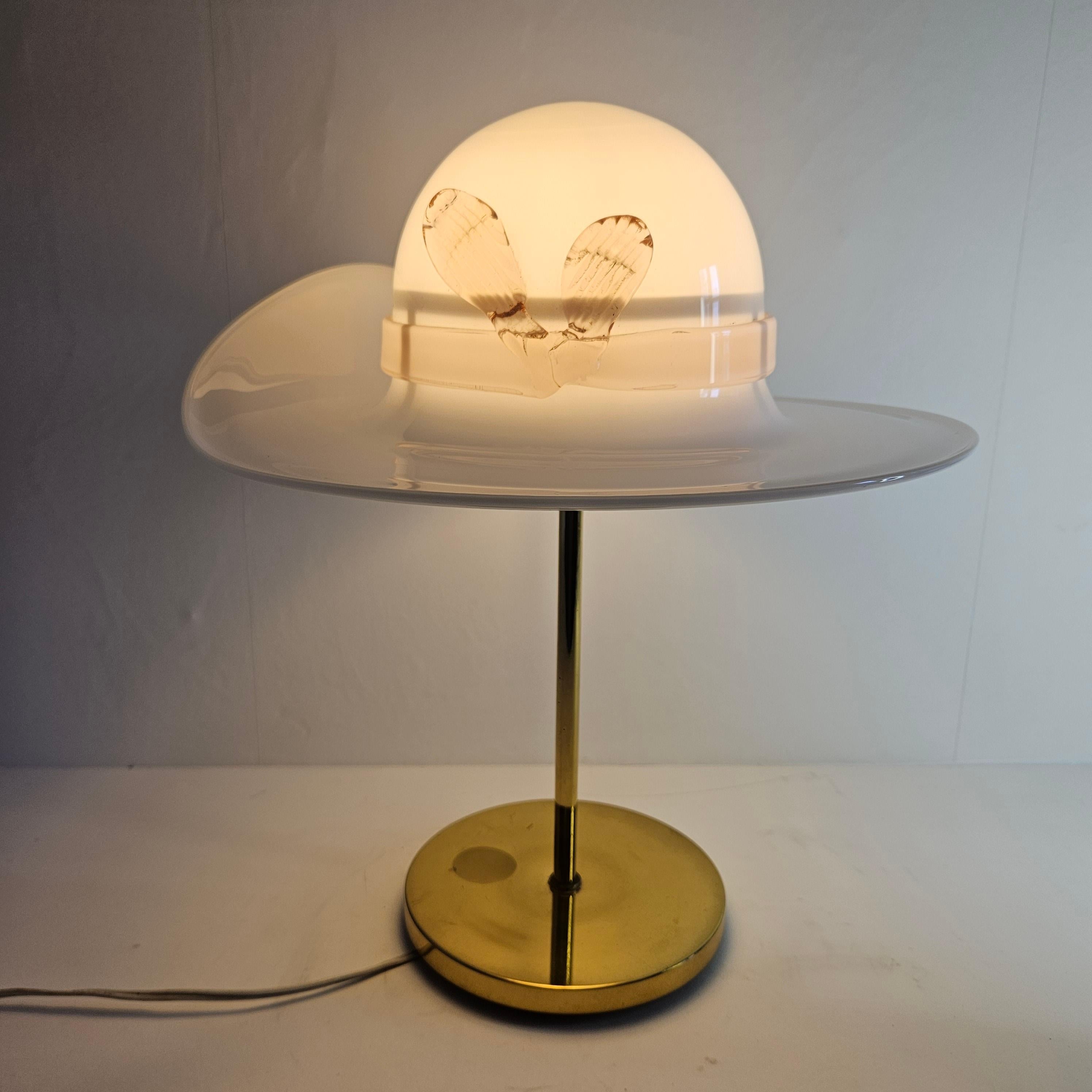 Italian Table Lamp with Brass and Murano Glass, Italy 1970's For Sale