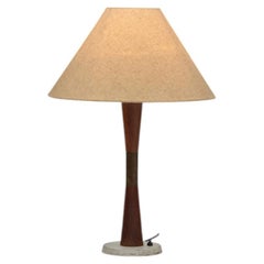 Table Lamp with Brass and Wood Stem, Denmark ca 1960s