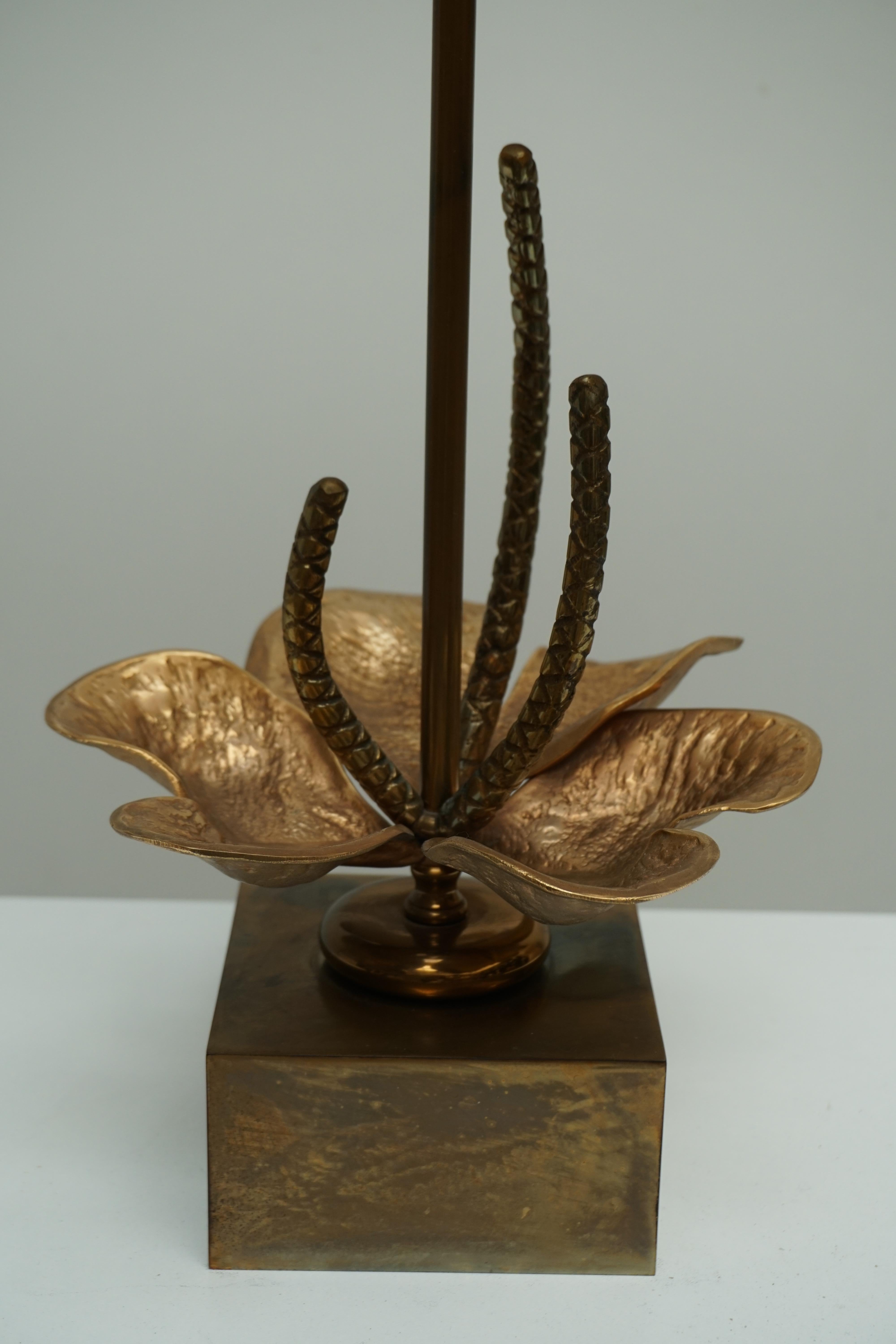 Mid-Century Modern Table Lamp with Brass Flower