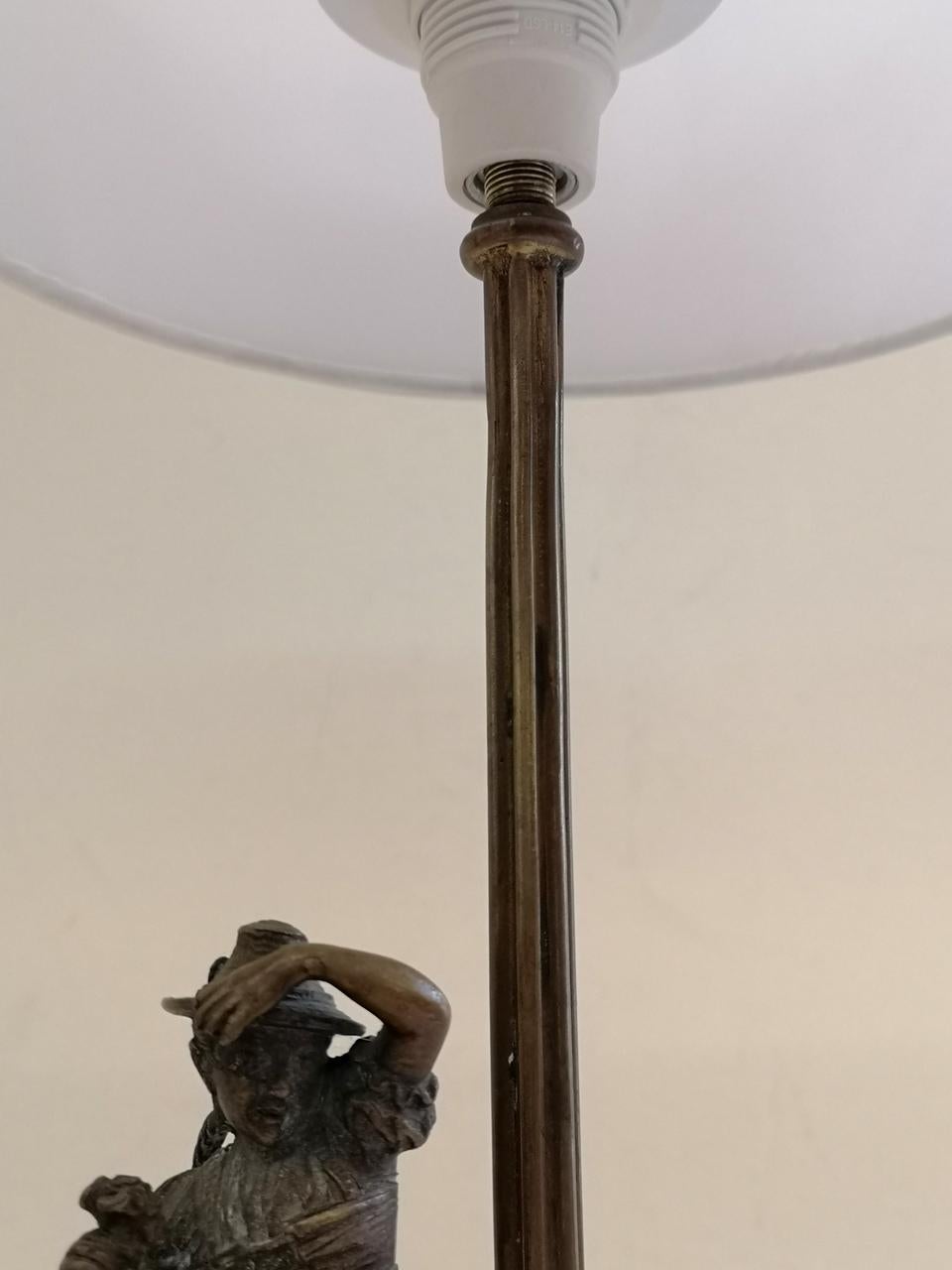 Table Lamp with Bronze Cast on a Marble Base, 1920s In Good Condition In Budapest, HU