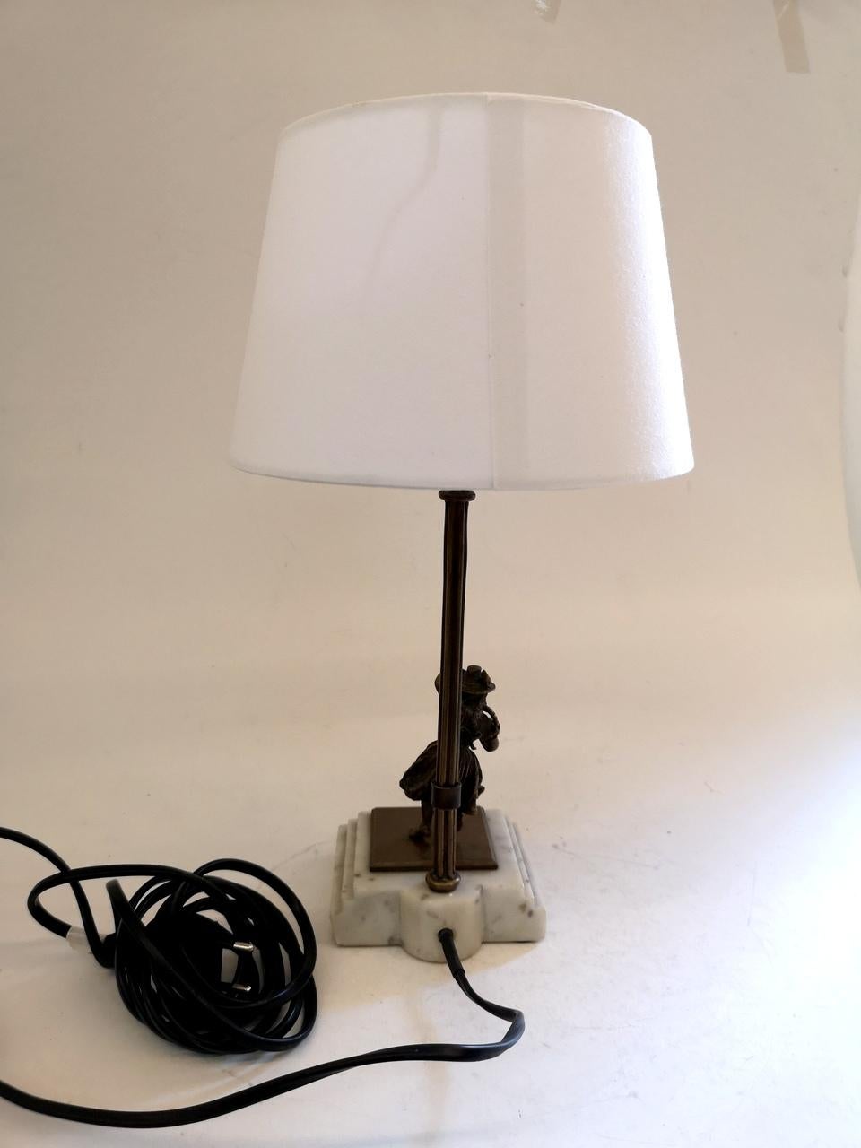 Table Lamp with Bronze Cast on a Marble Base, 1920s 1