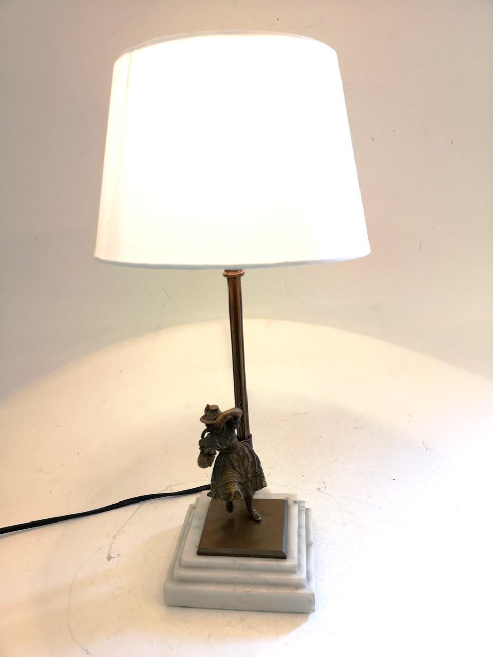 Table Lamp with Bronze Cast on a Marble Base, 1920s 2