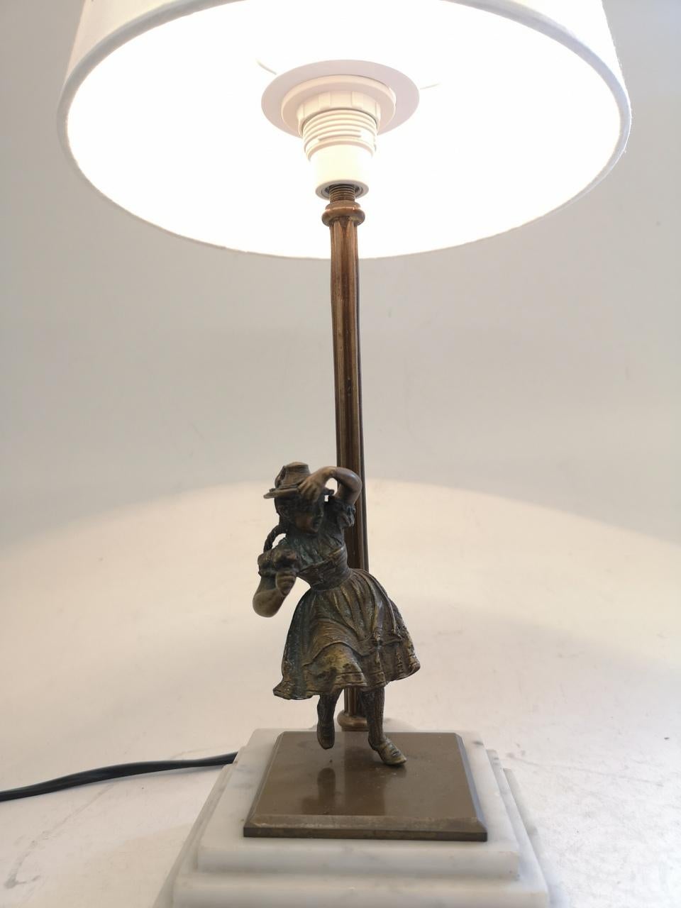 Table Lamp with Bronze Cast on a Marble Base, 1920s 3