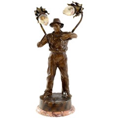 Table Lamp with Bronze Sculpture of a Breton Farmer