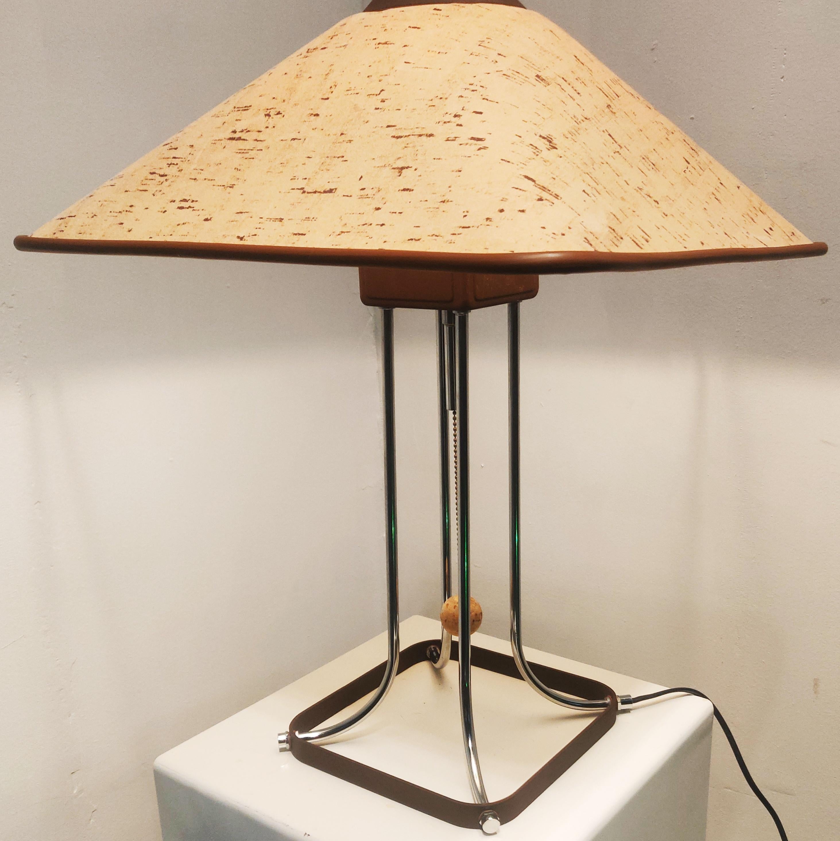 Dutch Table lamp with chrome and cork details by Herda for Lampadari 3 Luci, 1970s For Sale