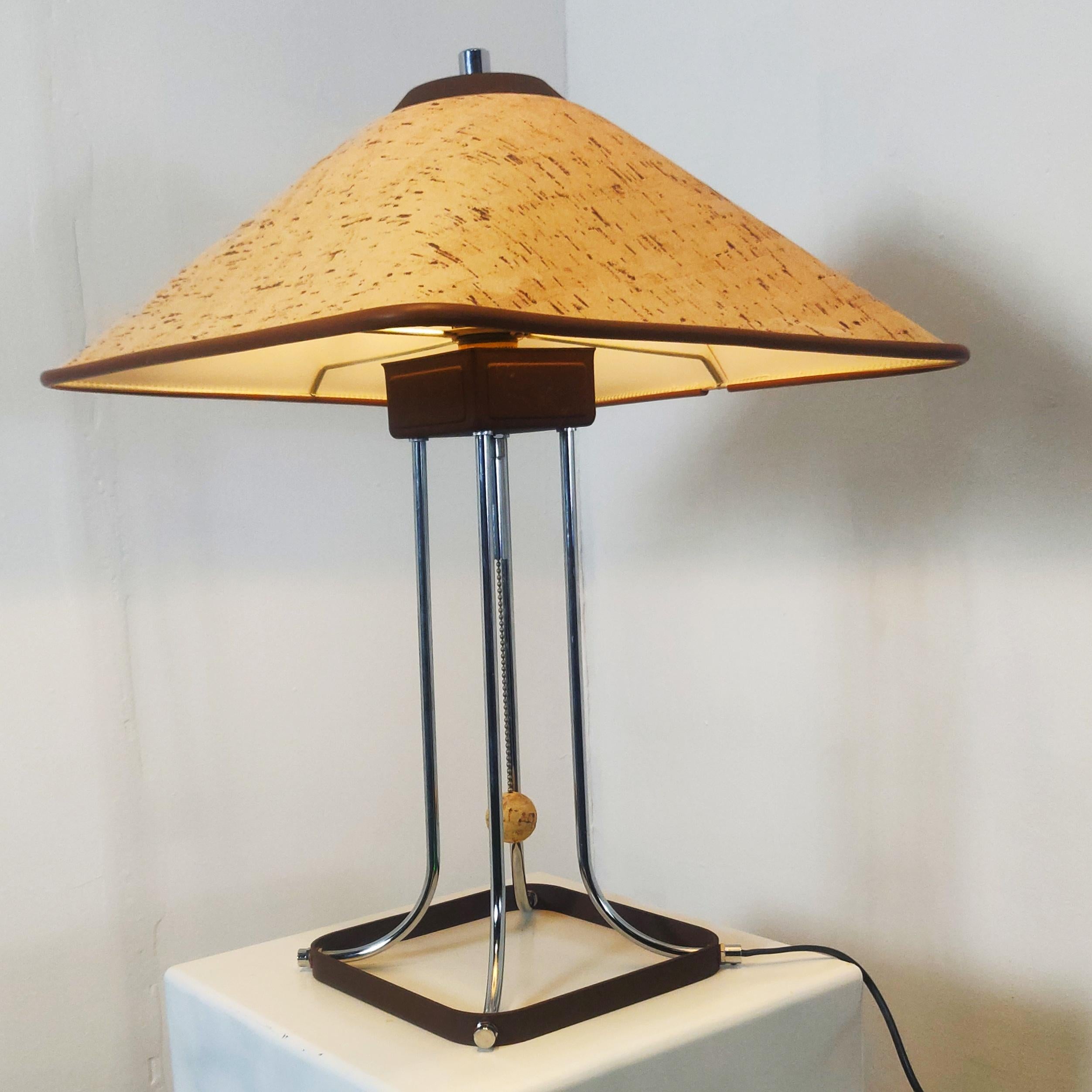 Table lamp with chrome and cork details by Herda for Lampadari 3 Luci, 1970s In Good Condition For Sale In MIJDRECHT, NL