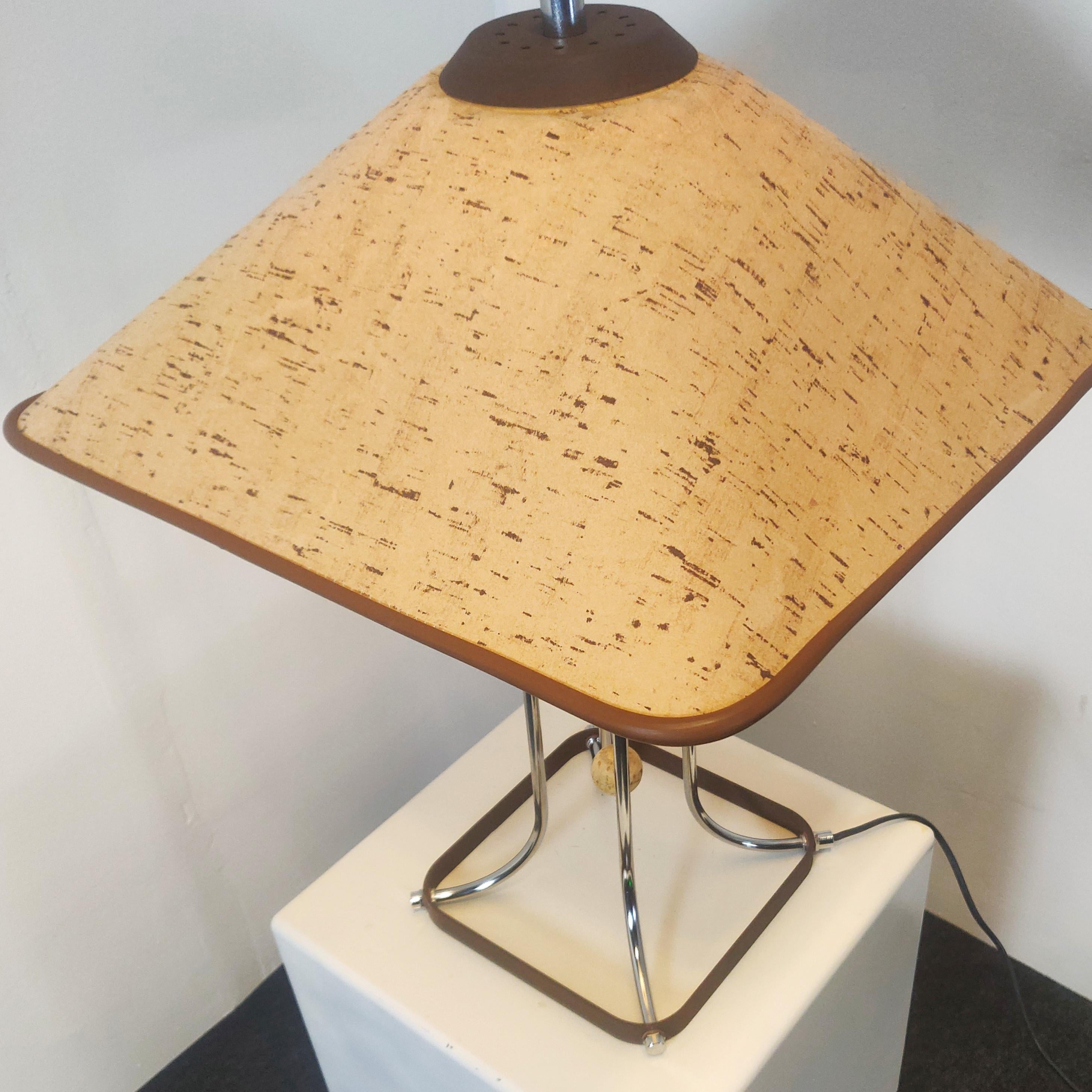 Late 20th Century Table lamp with chrome and cork details by Herda for Lampadari 3 Luci, 1970s For Sale