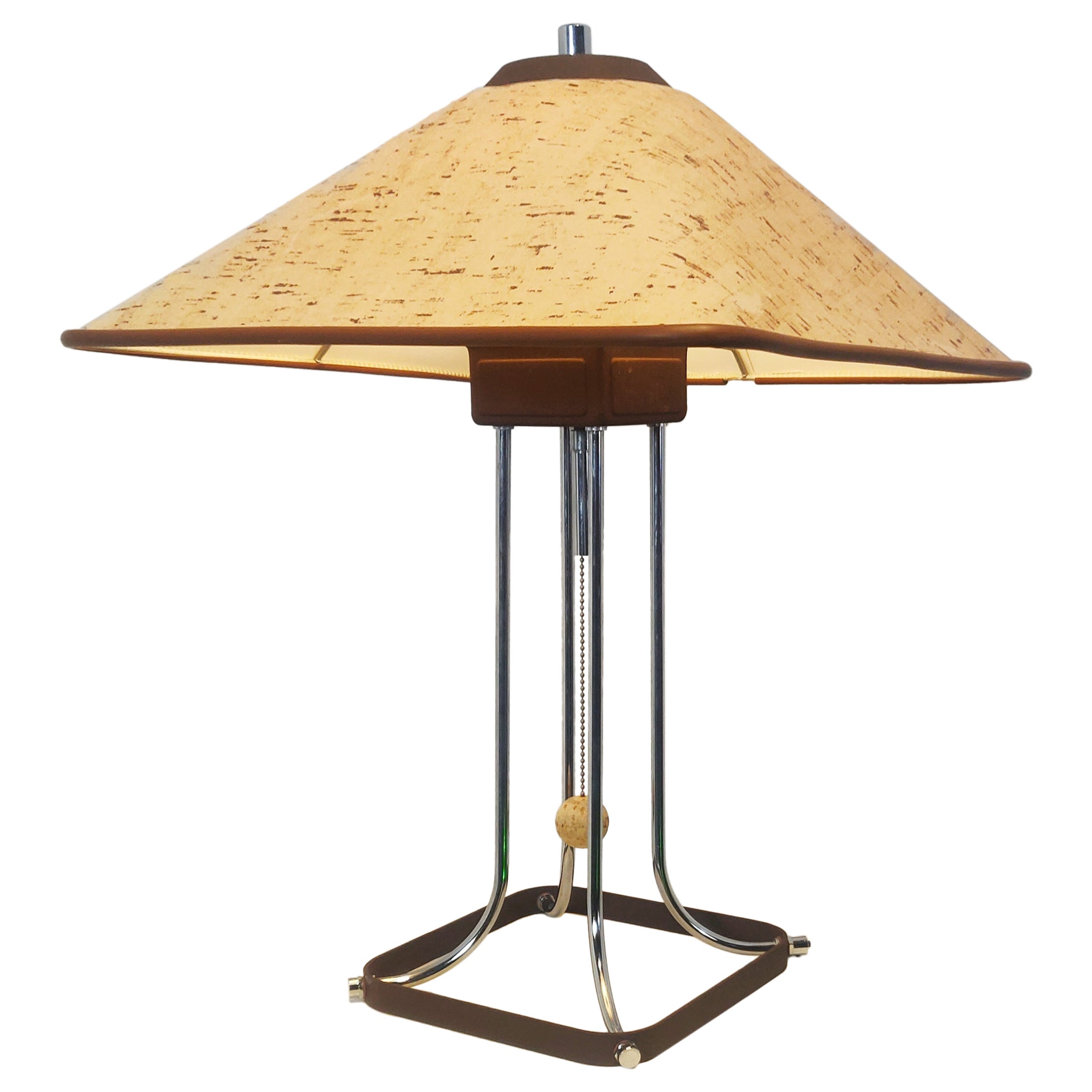 Table lamp with chrome and cork details by Herda for Lampadari 3 Luci, 1970s For Sale