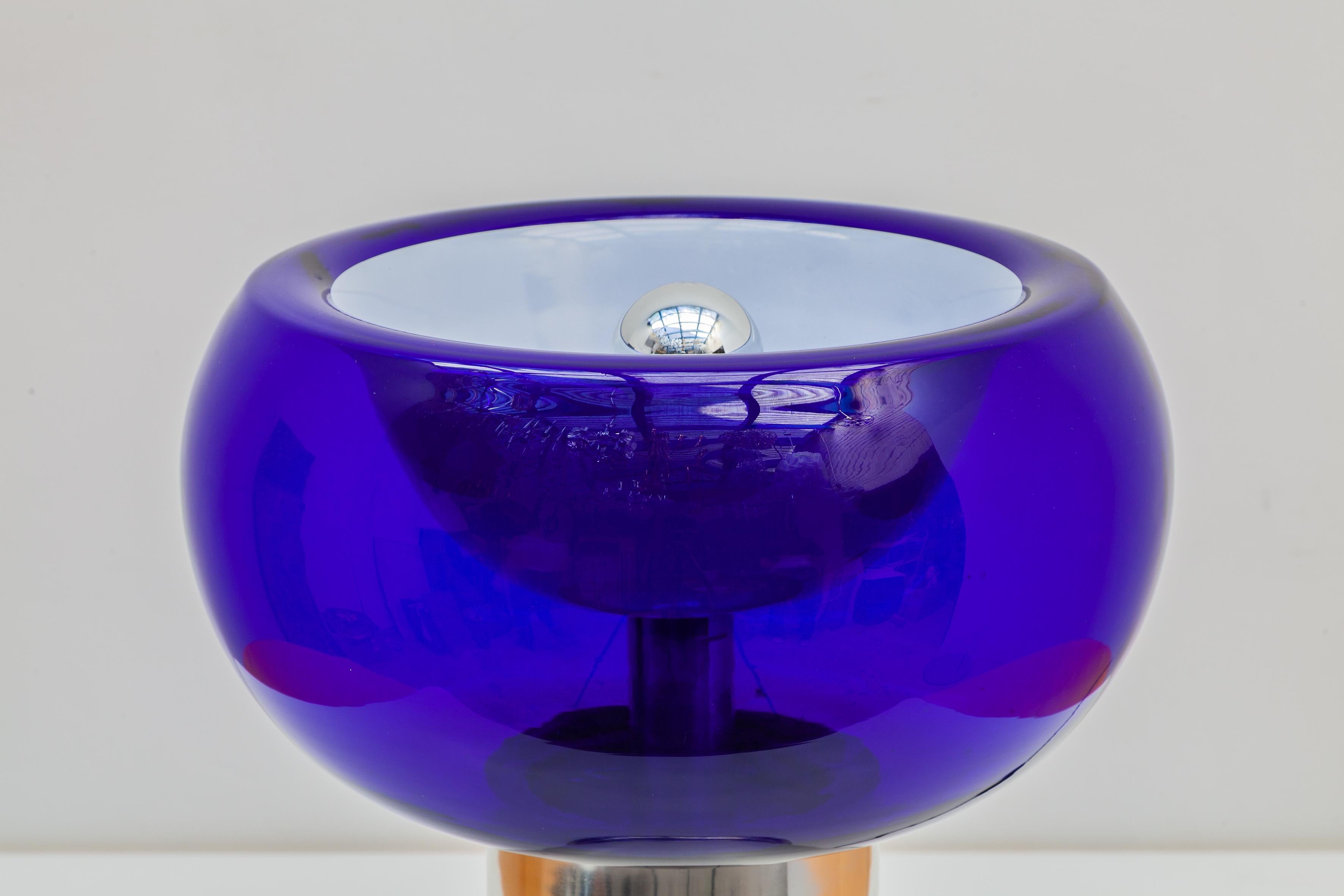 Mid-Century Modern Table Lamp with Cobalt Blue Glass Shade designed by Doria 1970s, Germany