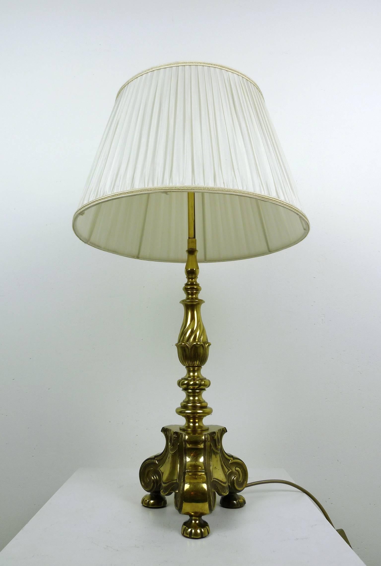 Baroque Table Lamp with Decorative Brass Base, Germany, 1950s For Sale