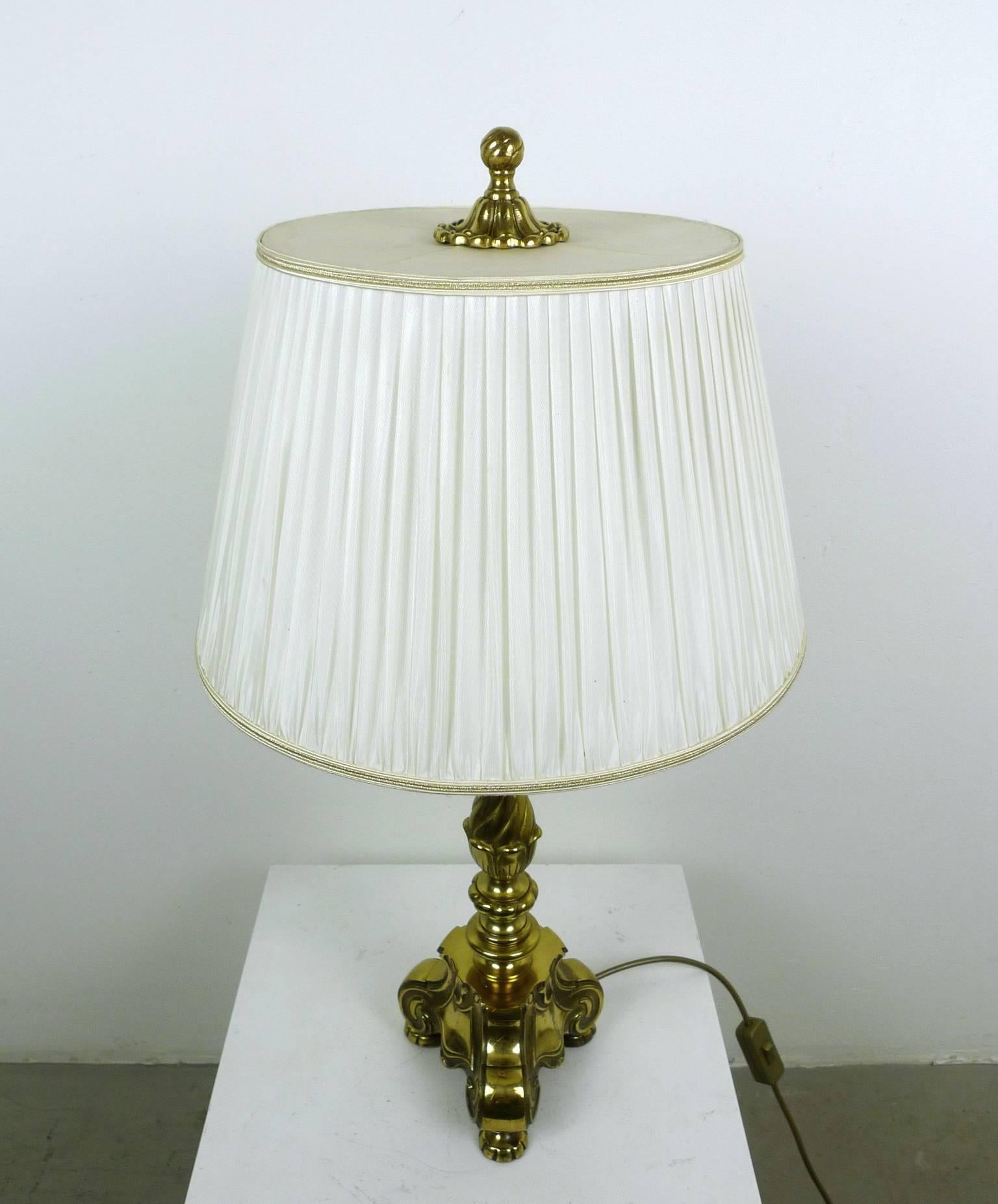 20th Century Table Lamp with Decorative Brass Base, Germany, 1950s For Sale