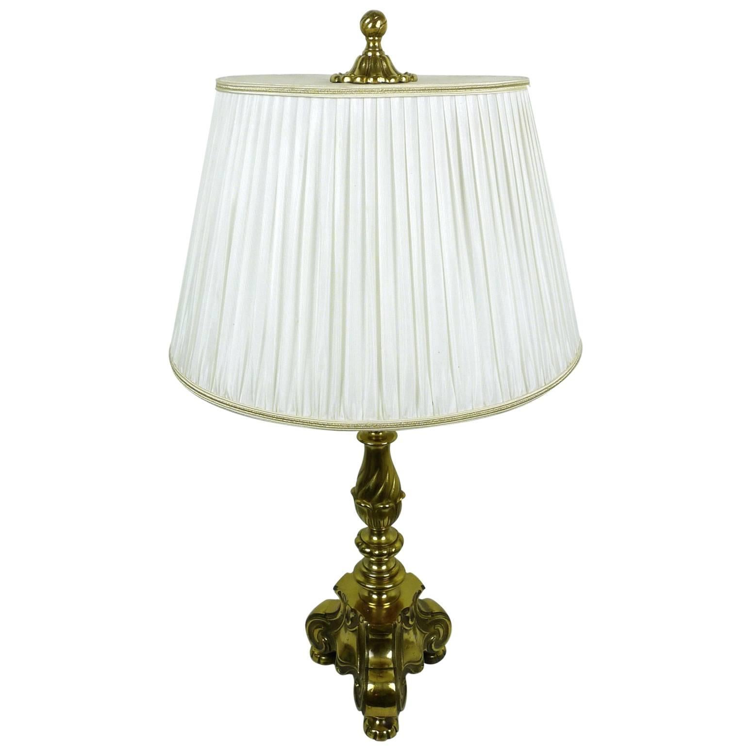 Table Lamp with Decorative Brass Base, Germany, 1950s For Sale