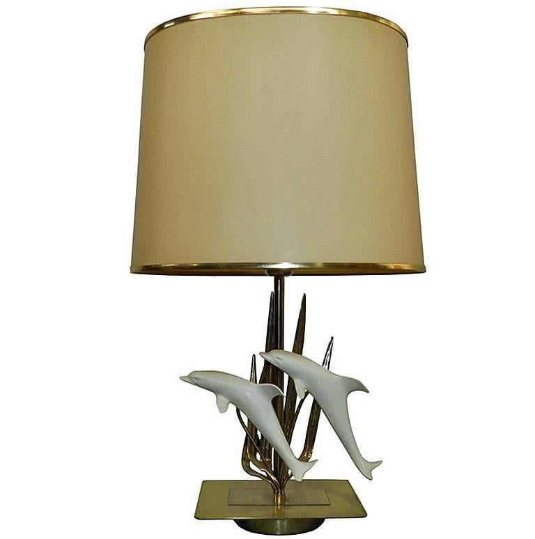 Table Lamp with Dolphins Design, circa 1970 For Sale