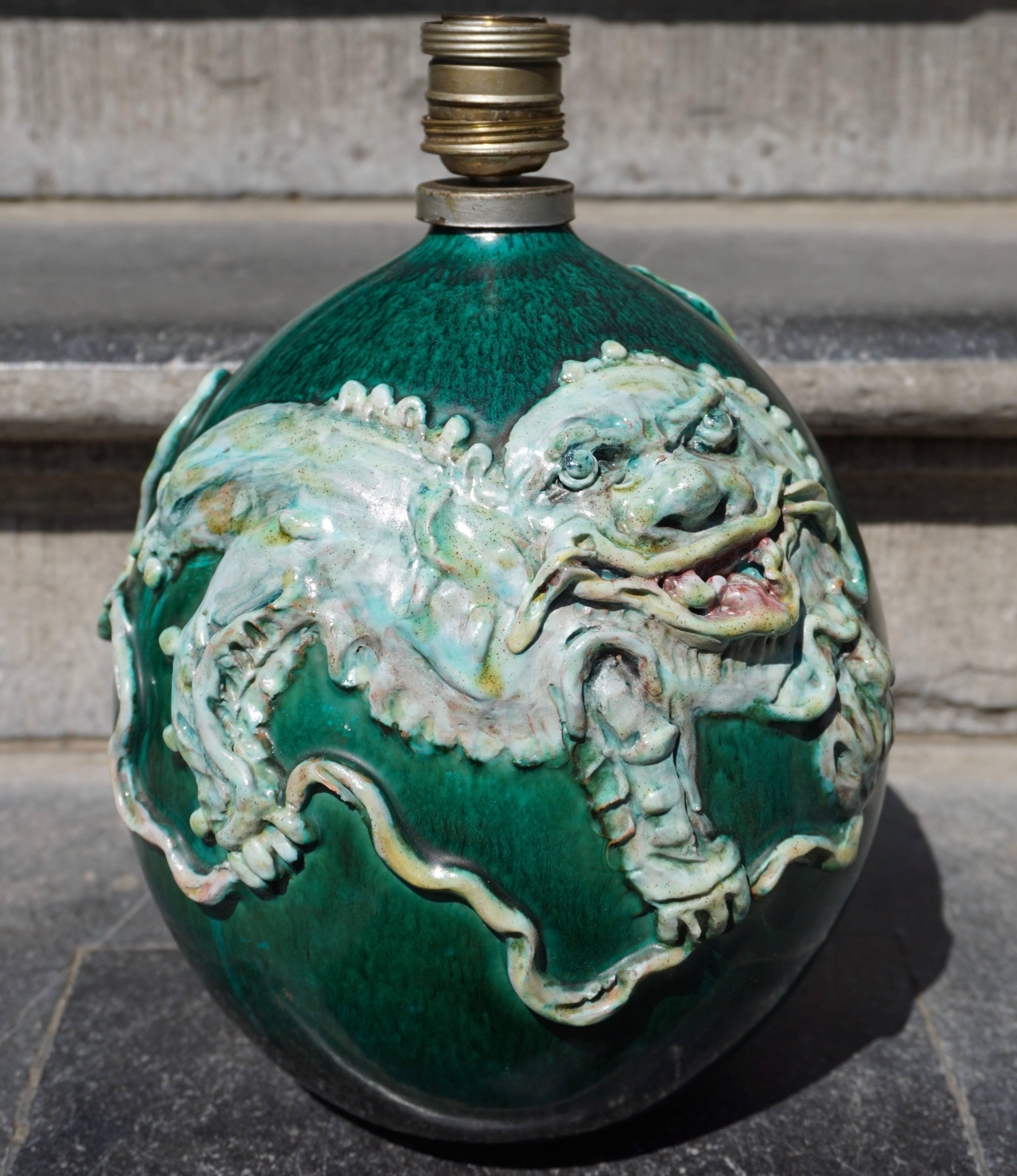 Italian Table Lamp with Dragon by Marcello Fantoni, Italy