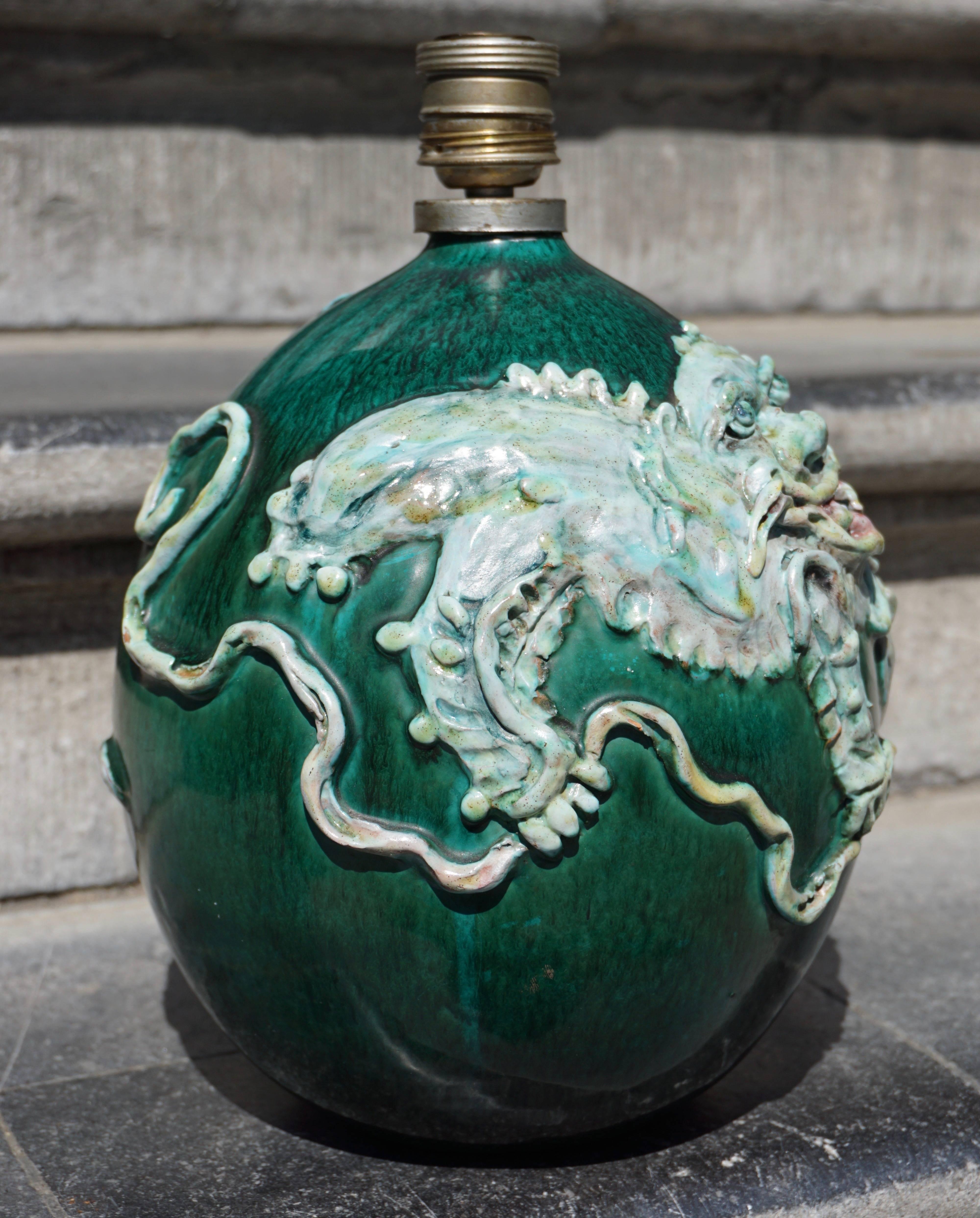 Brass Table Lamp with Dragon by Marcello Fantoni, Italy