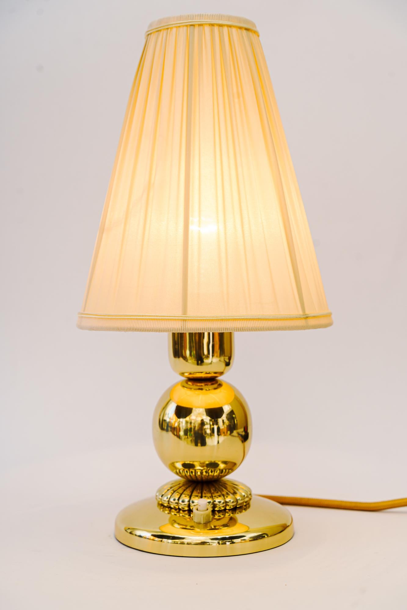 Brass Table Lamp with Fabric Shade Vienna Around, 1950s For Sale