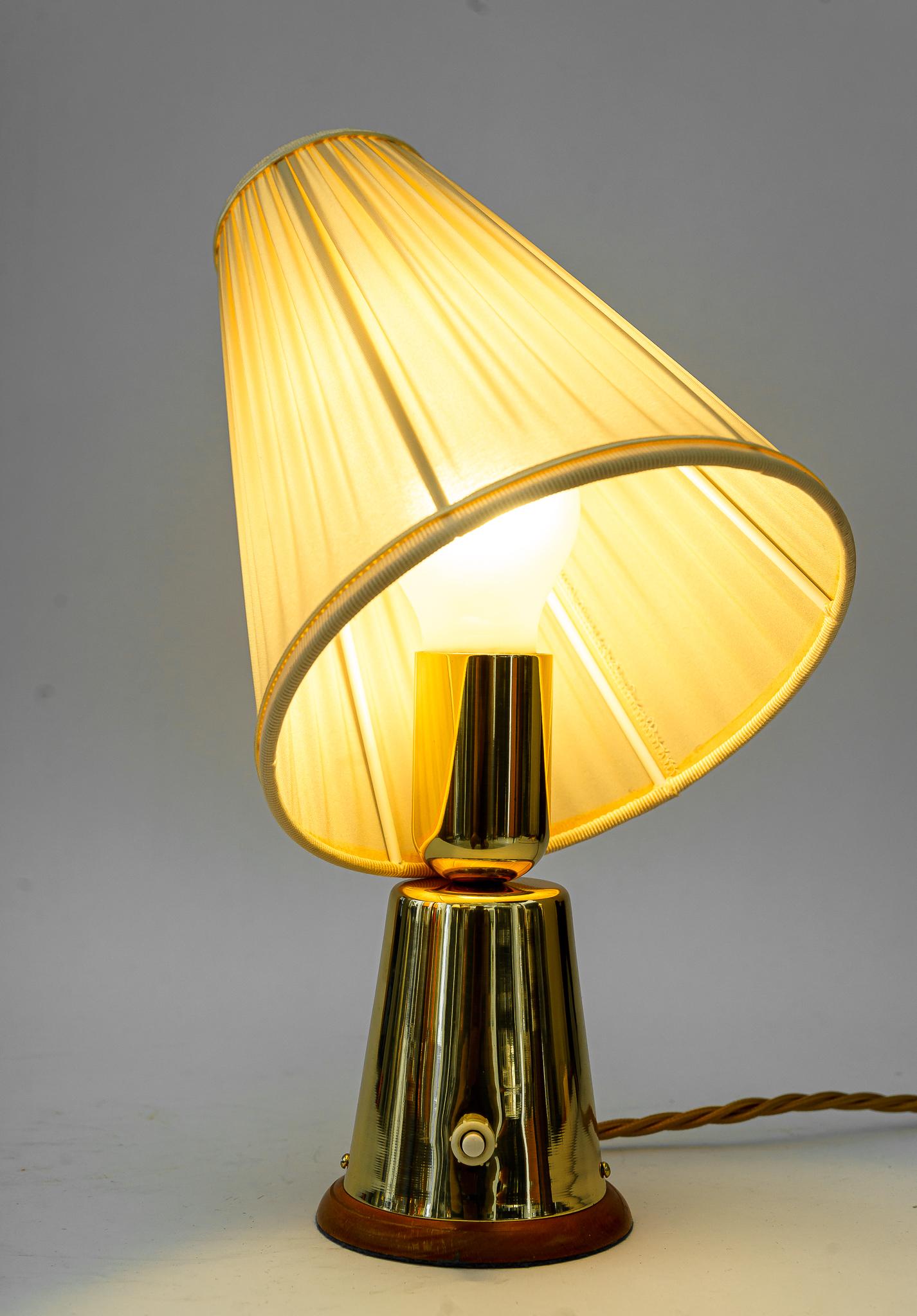 Brass Table Lamp with Fabric Shade Vienna Around 1950s  For Sale