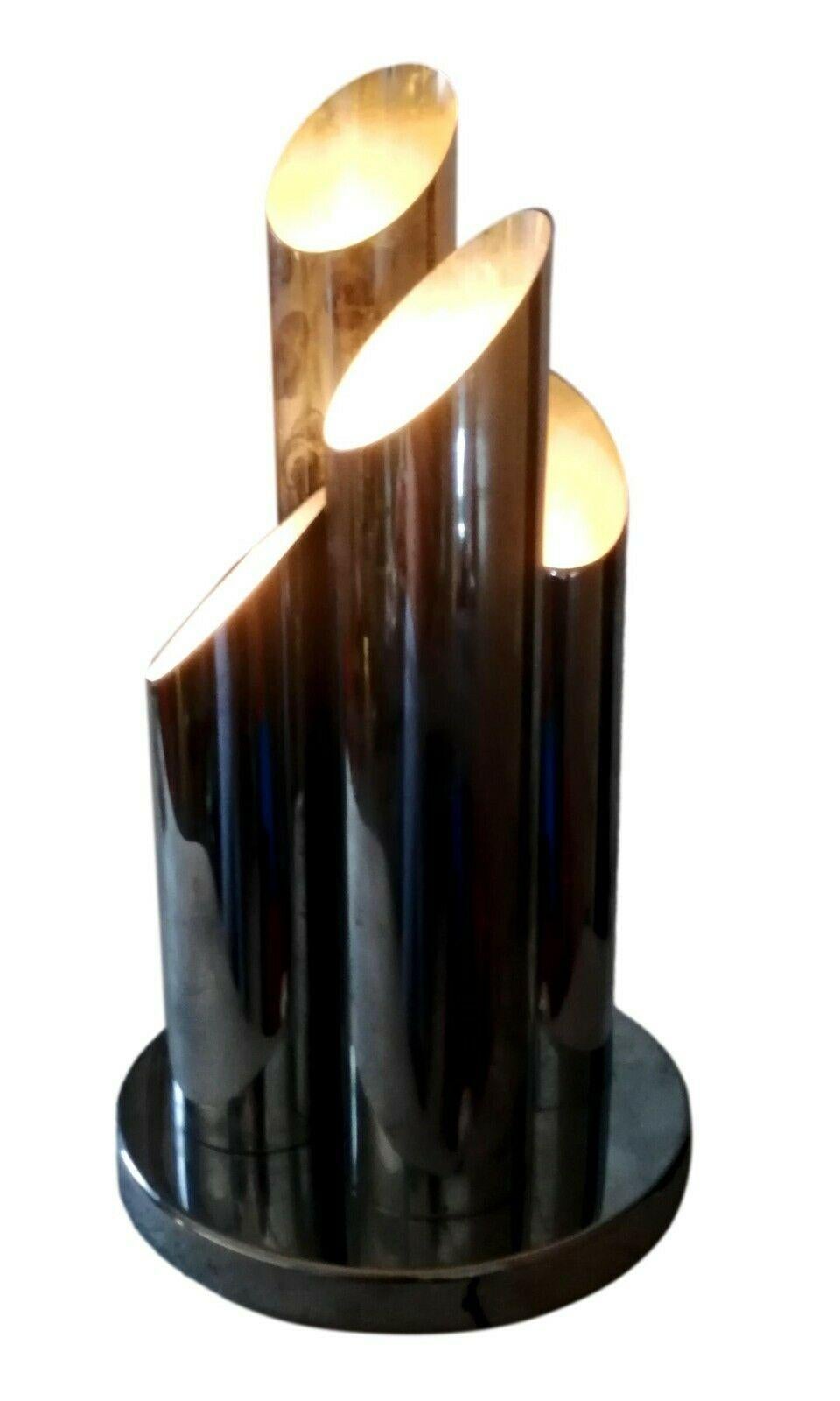 Late 20th Century Table lamp with four lights steel tubes design Gaetano Sciolari, 1970s For Sale