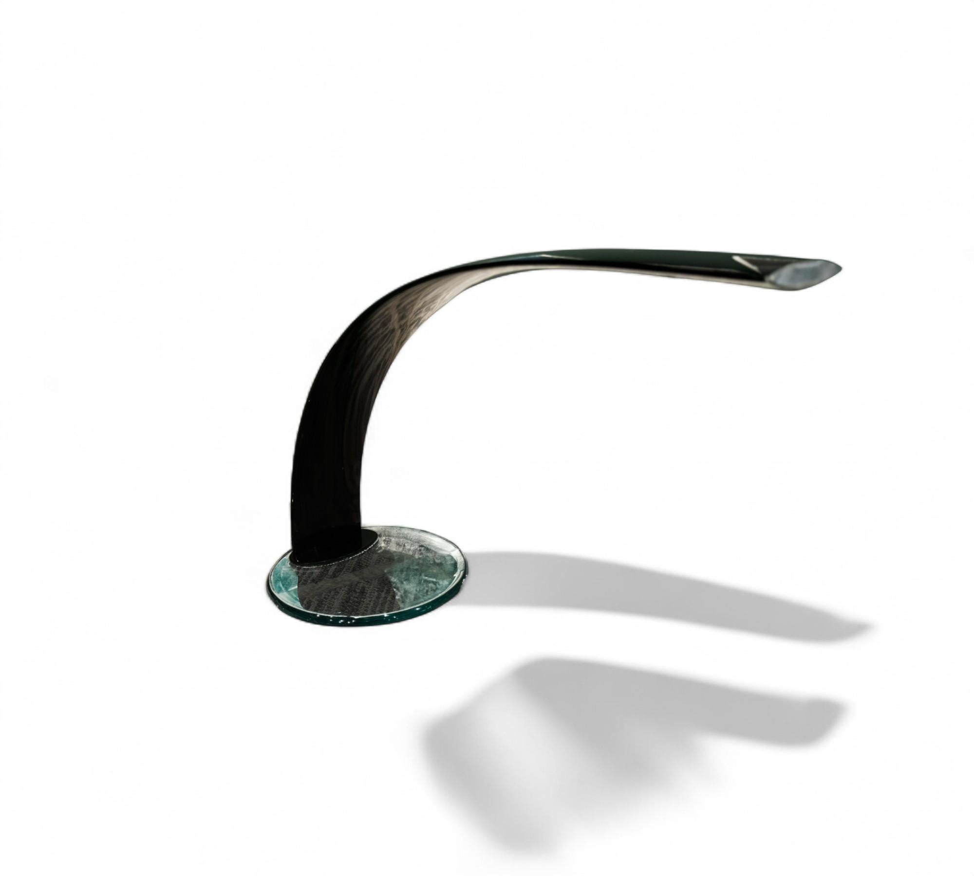 Aluminum Table lamp with glass base and black aluminum structure, Dominici, 1970, Lot 664 For Sale