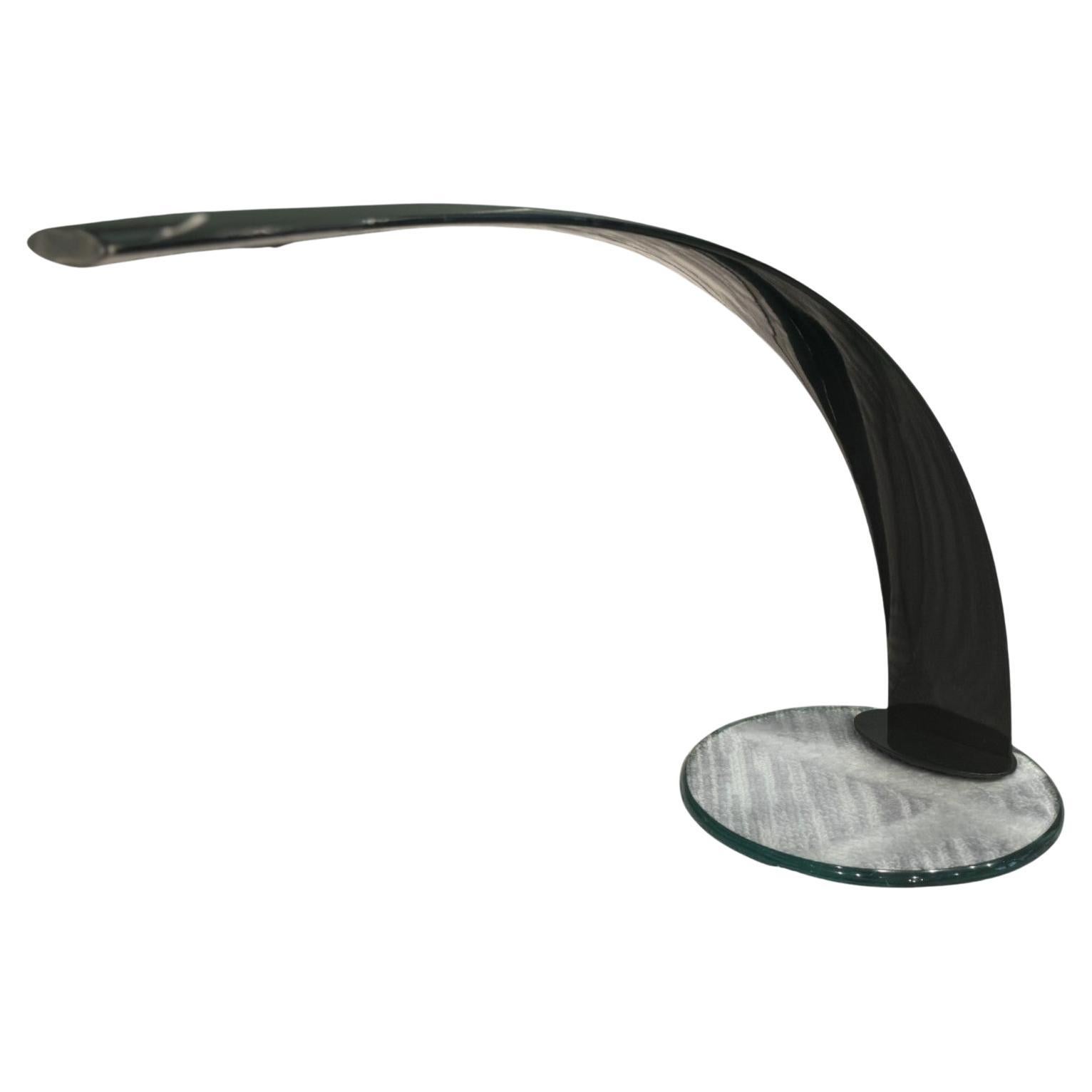 Table lamp with glass base and black aluminum structure, Dominici, 1970, Lot 664 For Sale