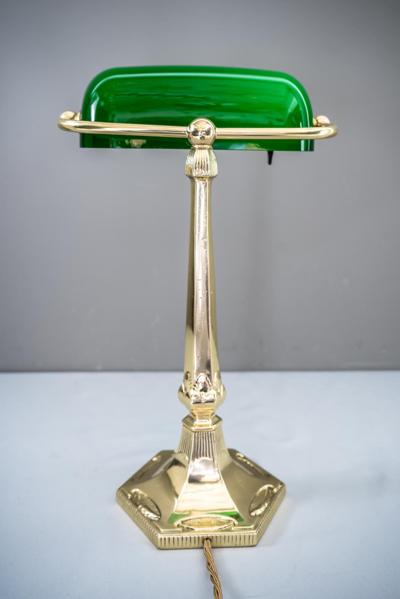 Table Lamp with Green Glass in the Style of Jugendstil 3