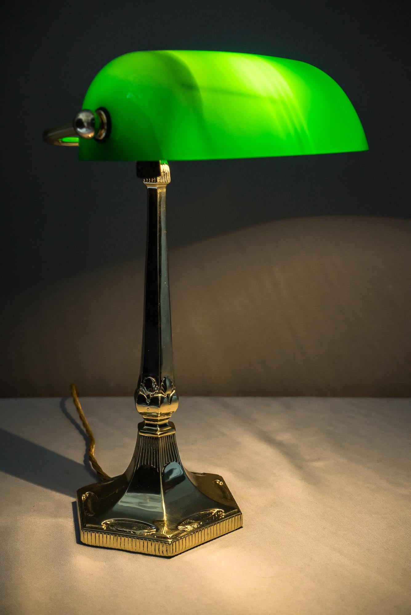 Austrian Table Lamp with Green Glass in the Style of Jugendstil